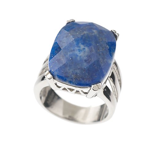 Stainless Steel Bold Faceted Lapis Ring