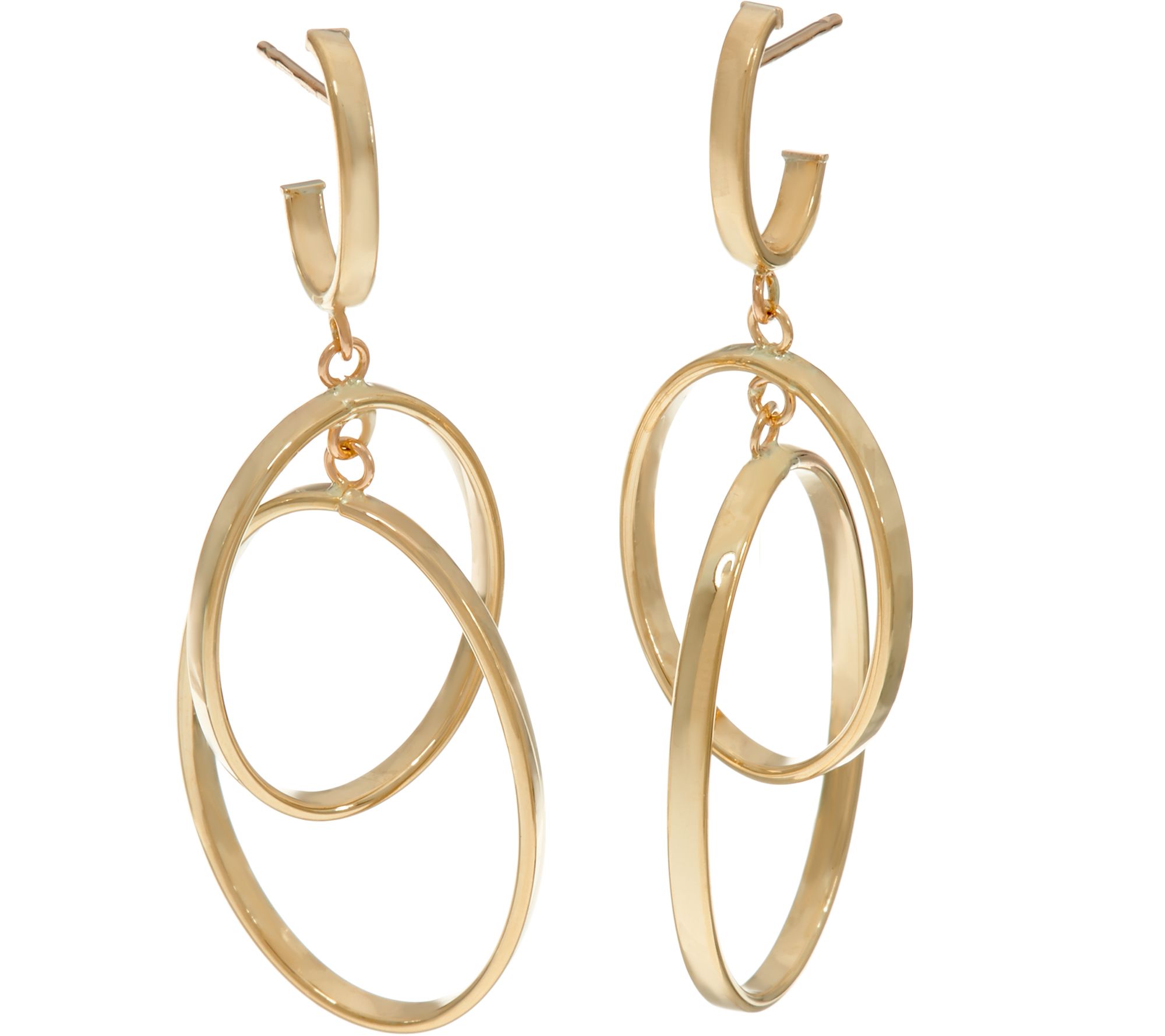 Italian Gold Polished Double Oval Dangle Earrings 14K - QVC.com