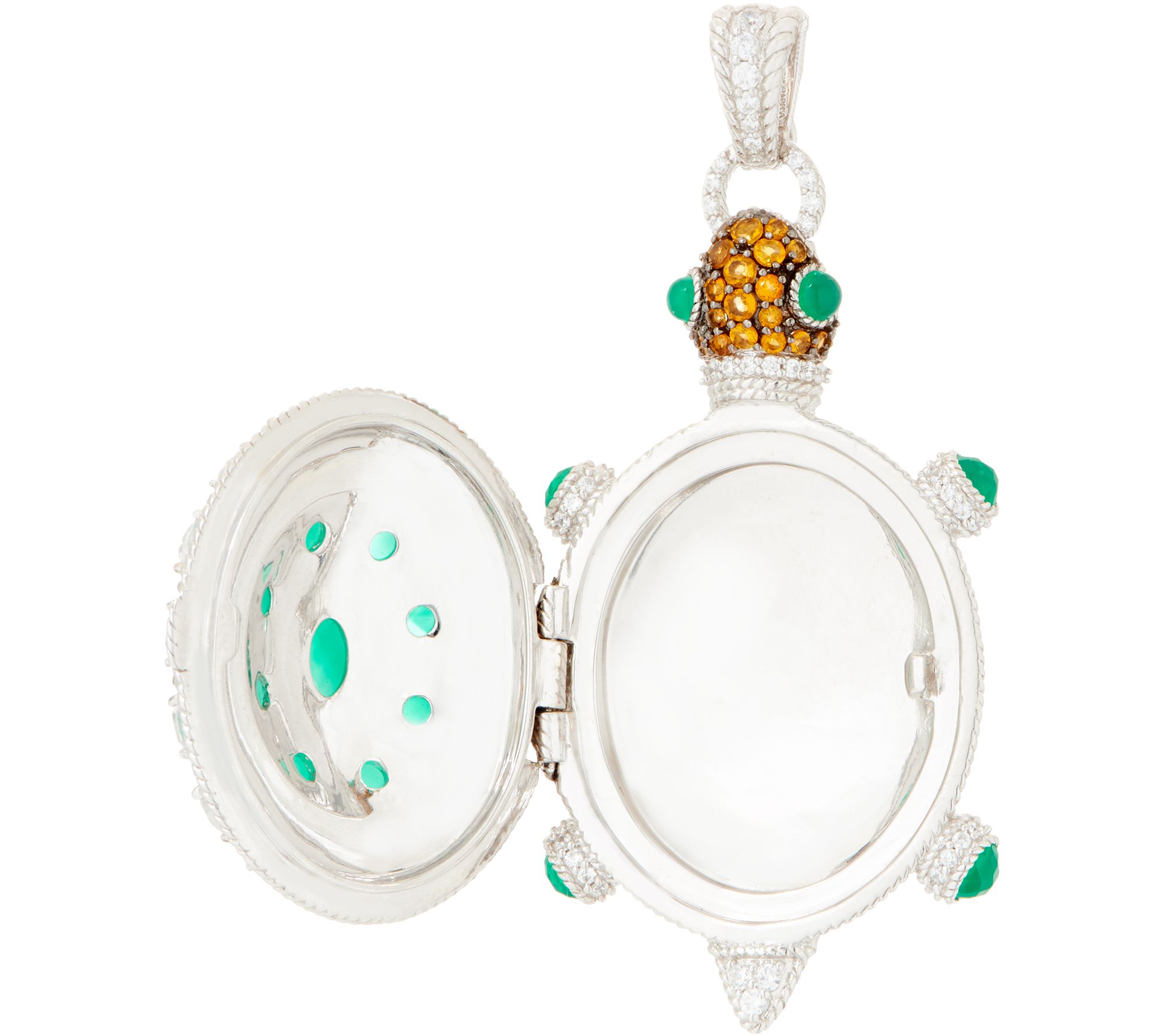 Judith Ripka Sterling Silver 4.55 cttw Tilly Turtle Gemstone Locket ...