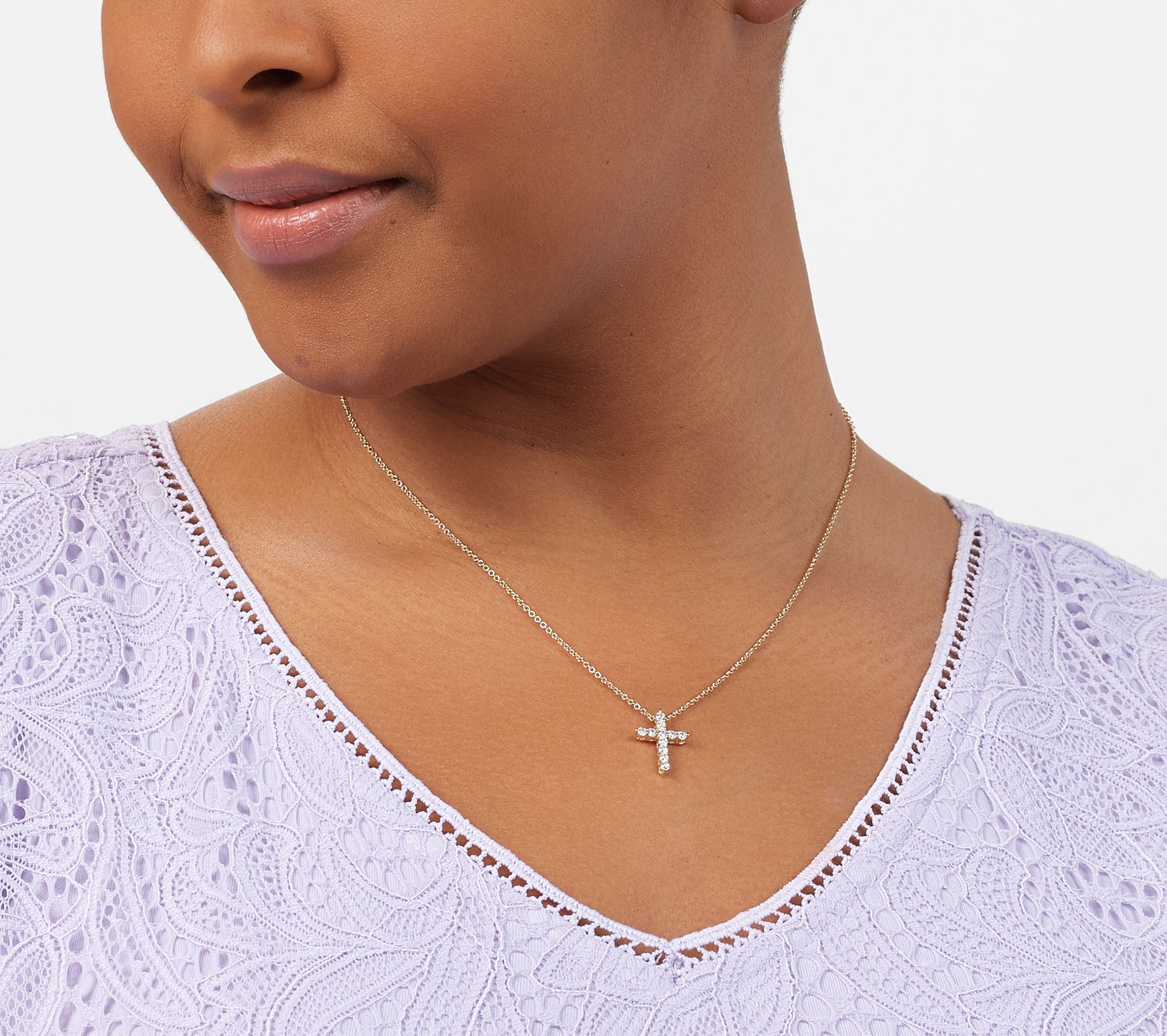 Diamonique Bitty Cross Pendant with Chain, Sterling Silver