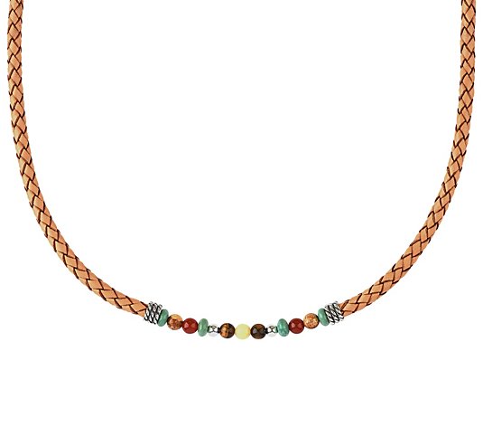 American West Sterling Silver Gemstone Bead Leather Necklace