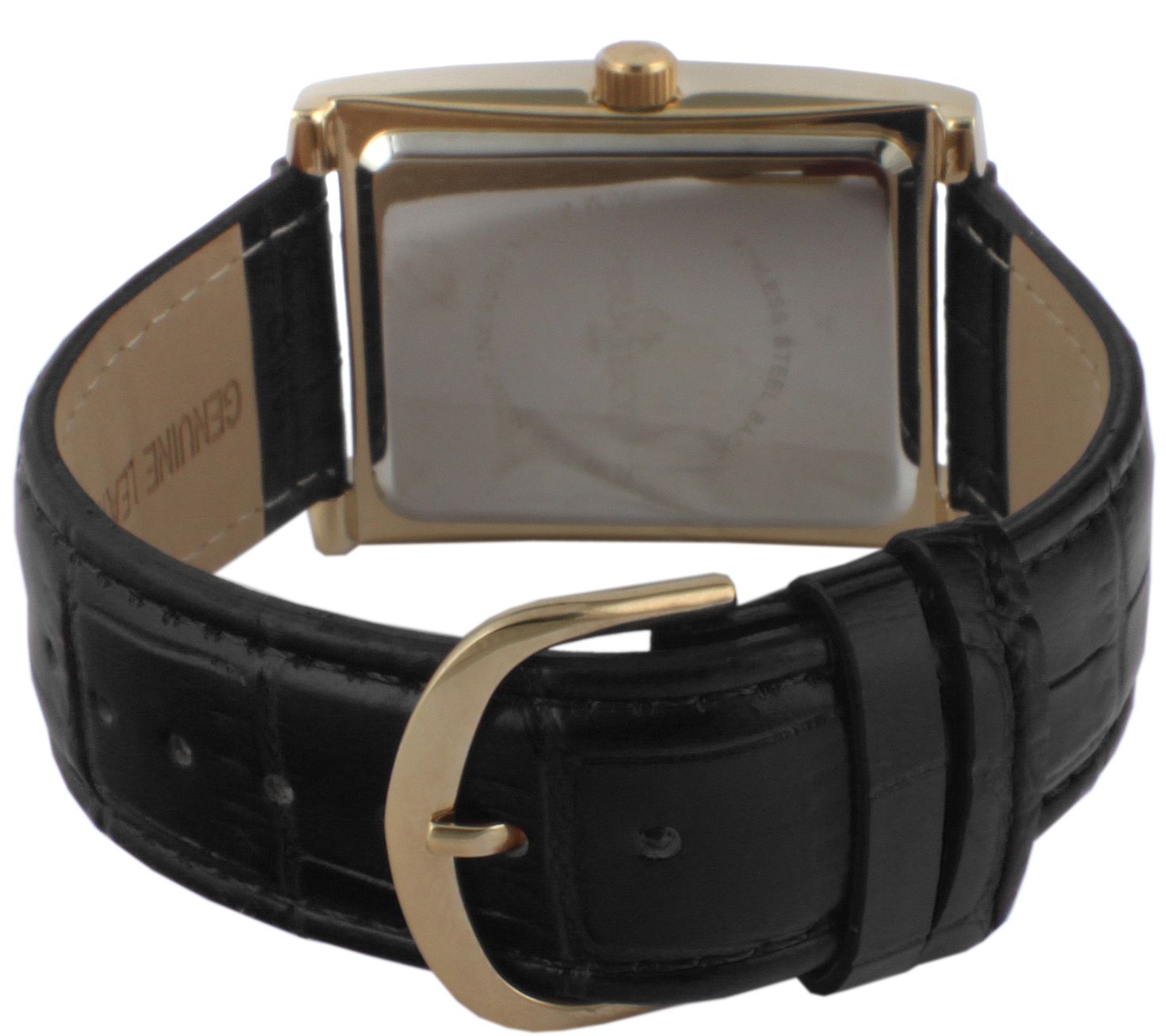 Peugeot Men's 14K-Plated Stainless RectangularLeather Watch - QVC.com