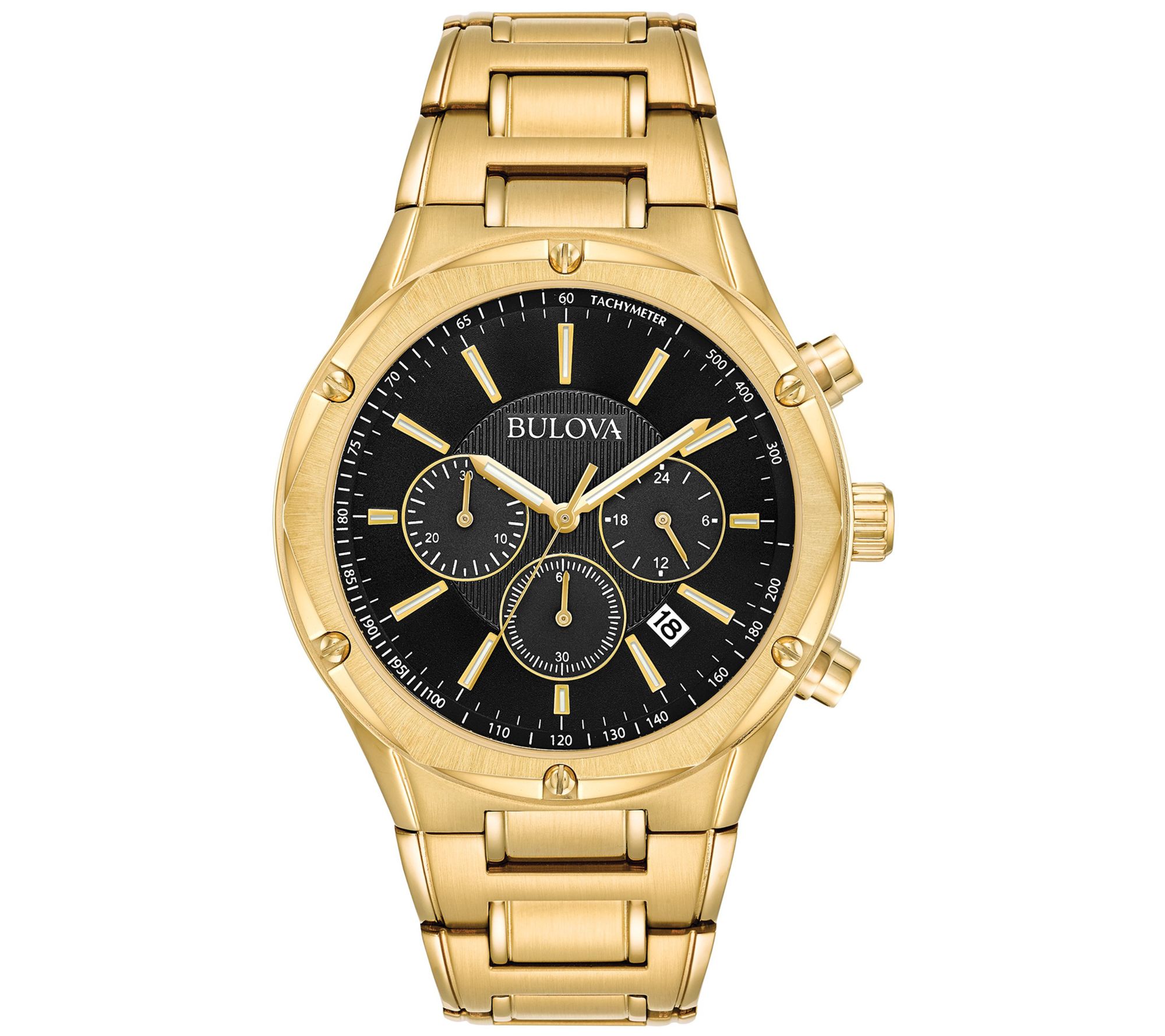 Bulova Men's Goldtone Black Dial Watch - QVC.com