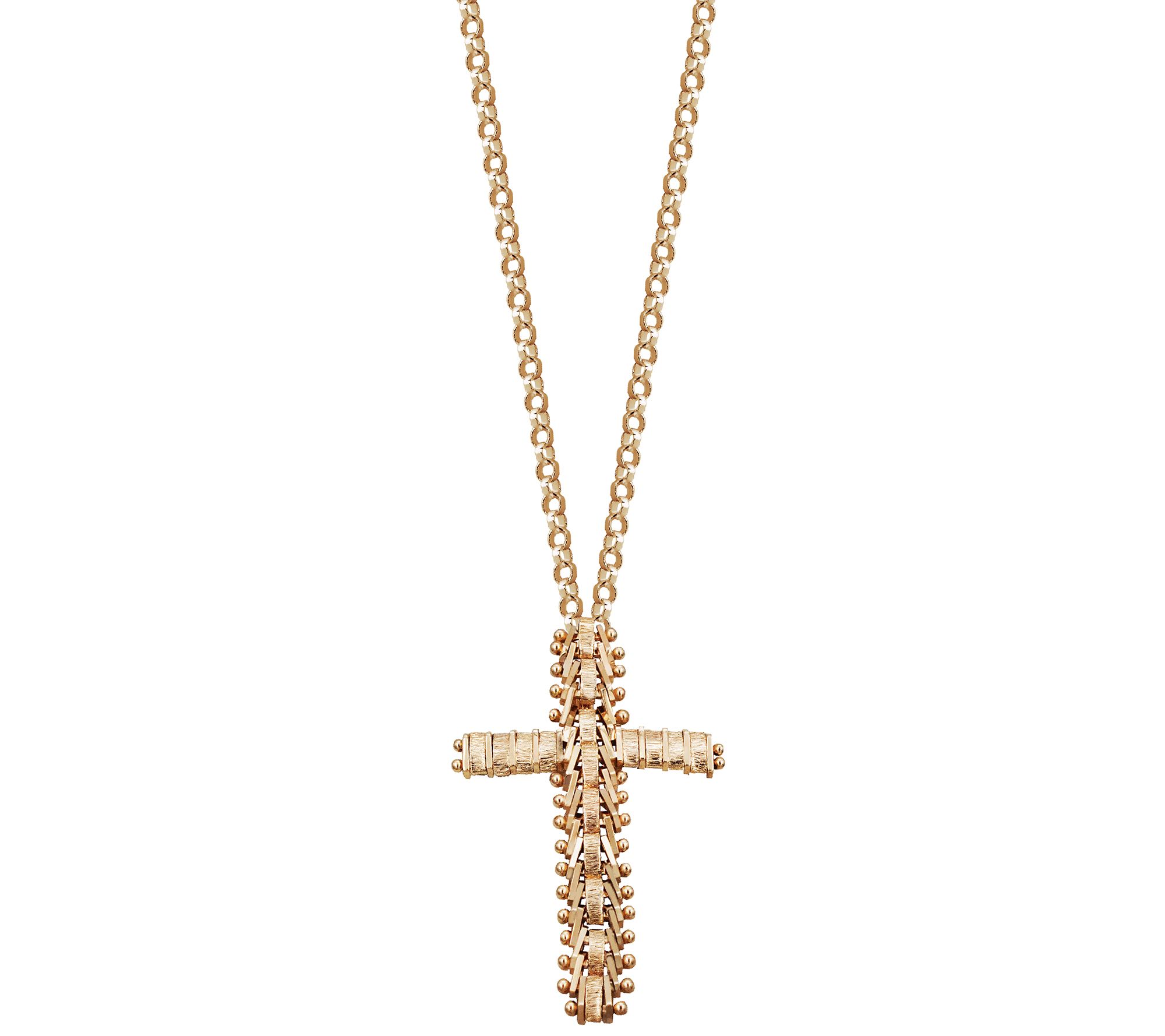 FB Jewels Solid 14K Yellow Gold Satin Diamond-Cut Anchor W/Crucifix Pendant 