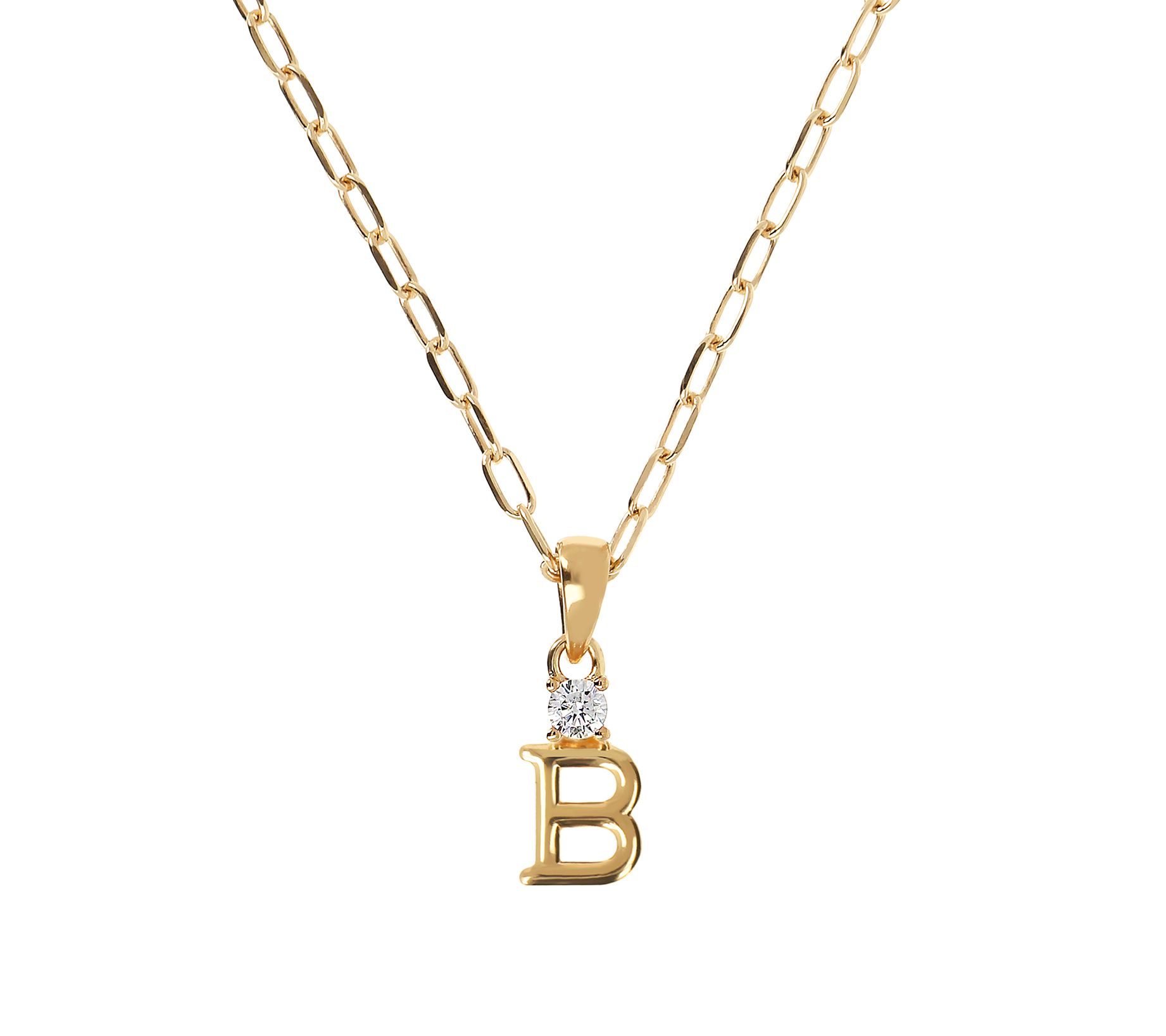 Diamonique Gold Clad Initial Pendant w/ Papercl ip Link Chain