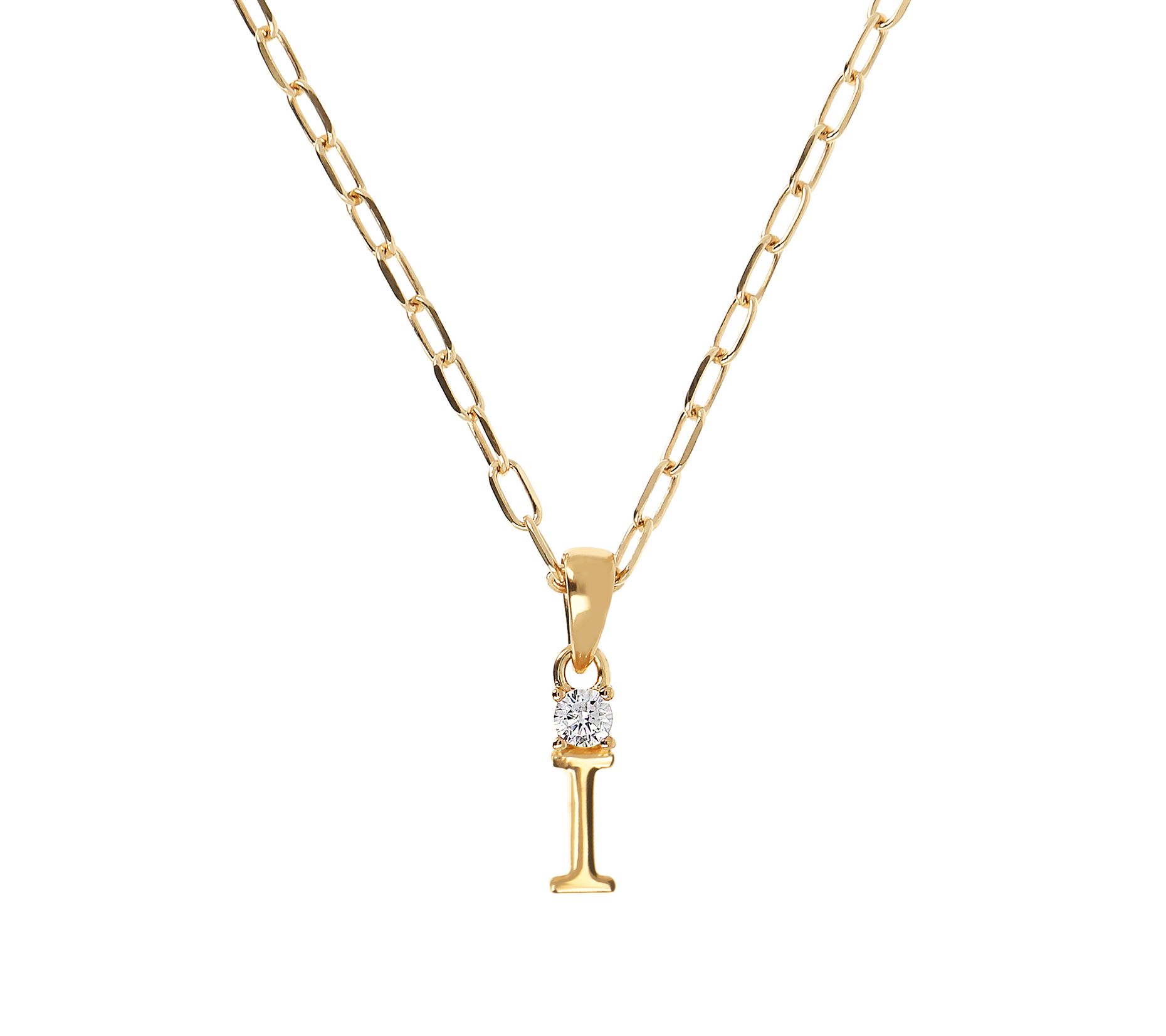 Diamonique Gold Clad Initial Pendant w/ Papercl ip Link Chain