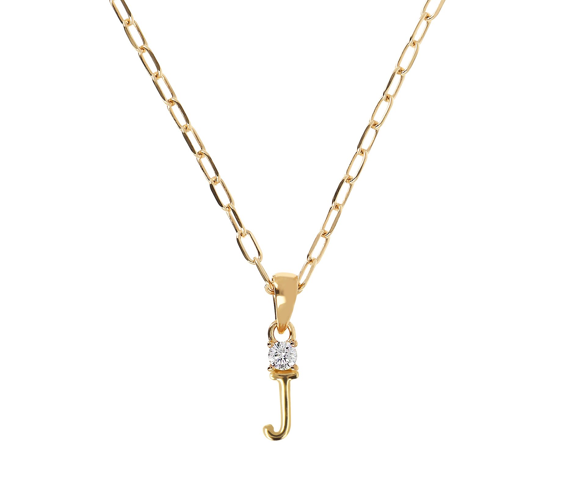 Diamonique Gold Clad Initial Pendant w/ Papercl ip Link Chain