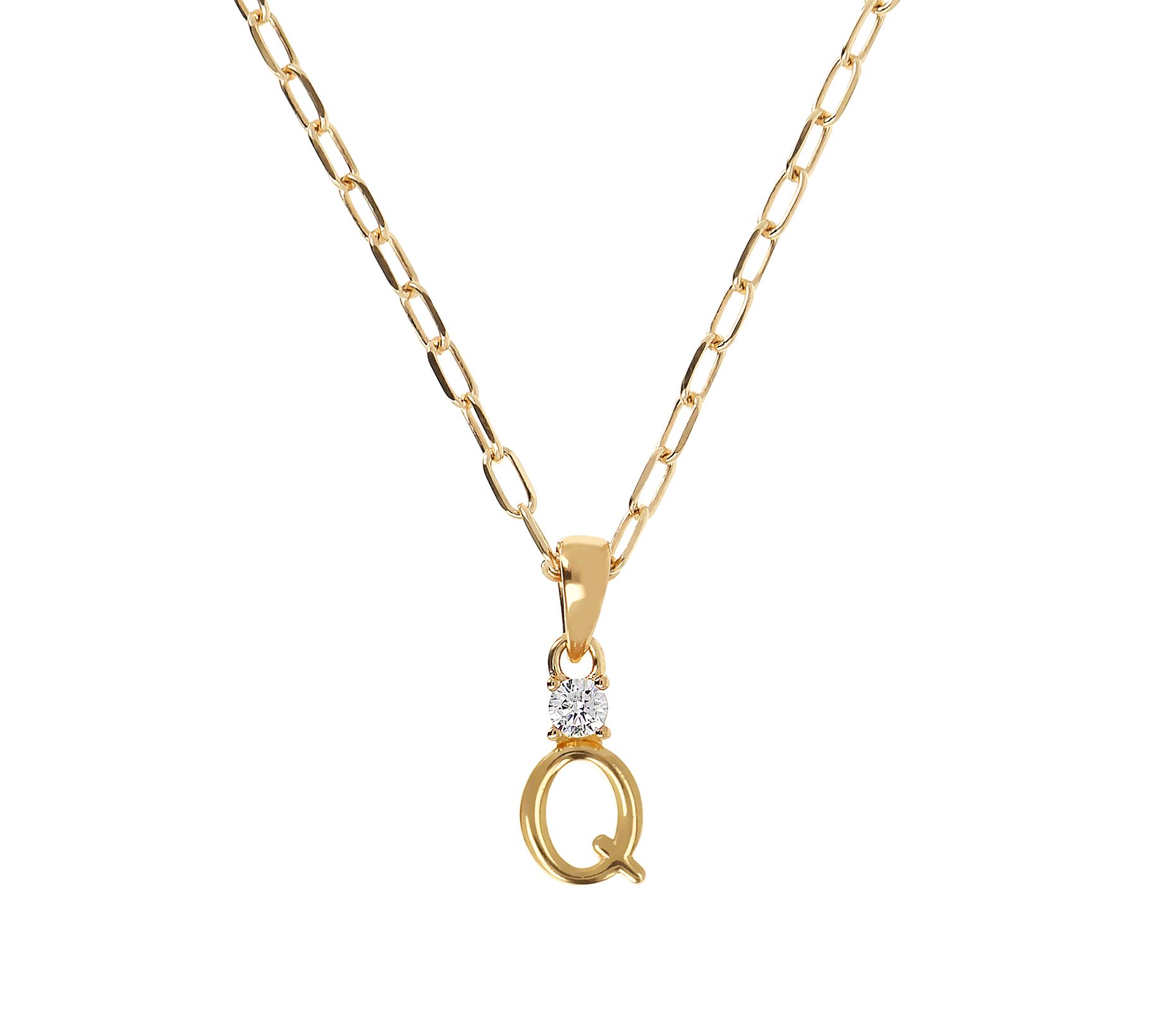 Diamonique Gold Clad Initial Pendant w/ Papercl ip Link Chain