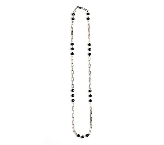Alkeme Silver Staple Link with Black Onyx BeadsNecklace