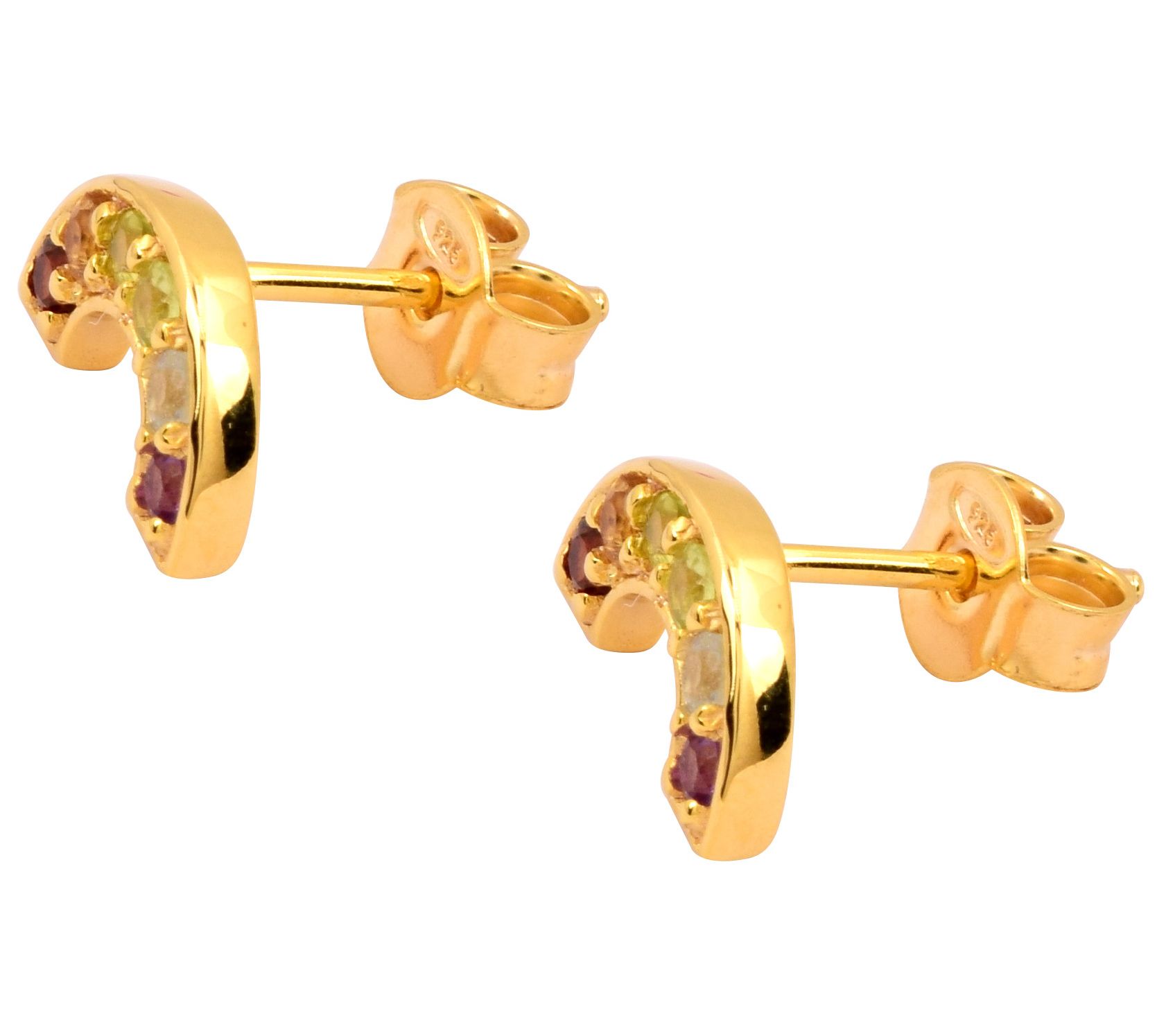 14k Gold Plated Multistone Stud Sterling Earrin gs