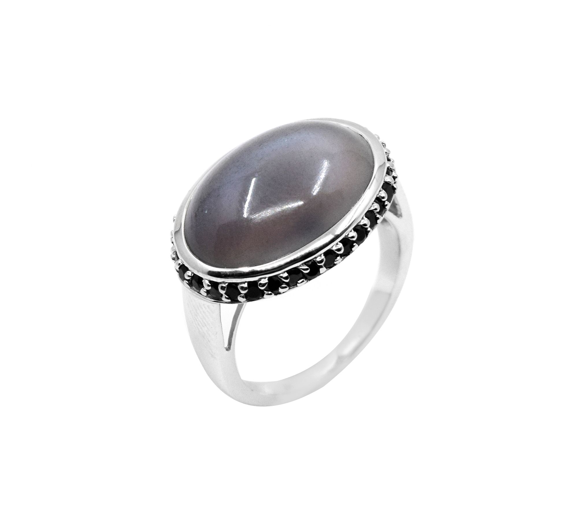Affinity Gems Gray Moonstone & Black Spinel Steling Ring