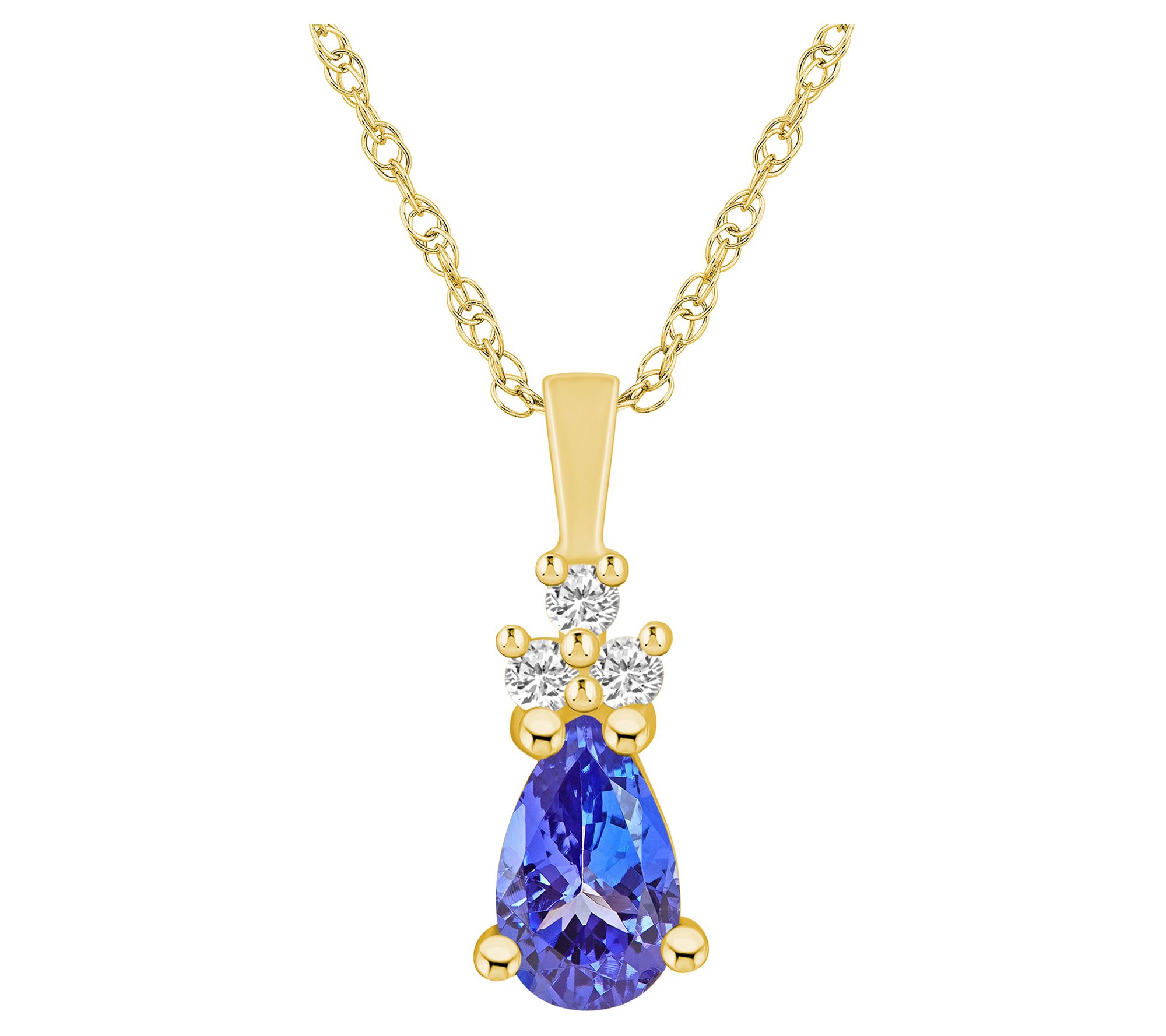 Affinity Gems Tanzanite & Diamond Pendant w/ Chain, 14K Gold