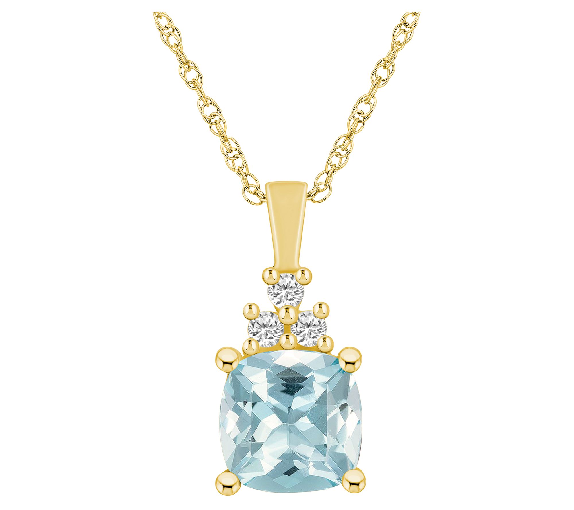 Affinity Gems Aquamarine & Diamond Pendant w/ Chain, 14K Gold