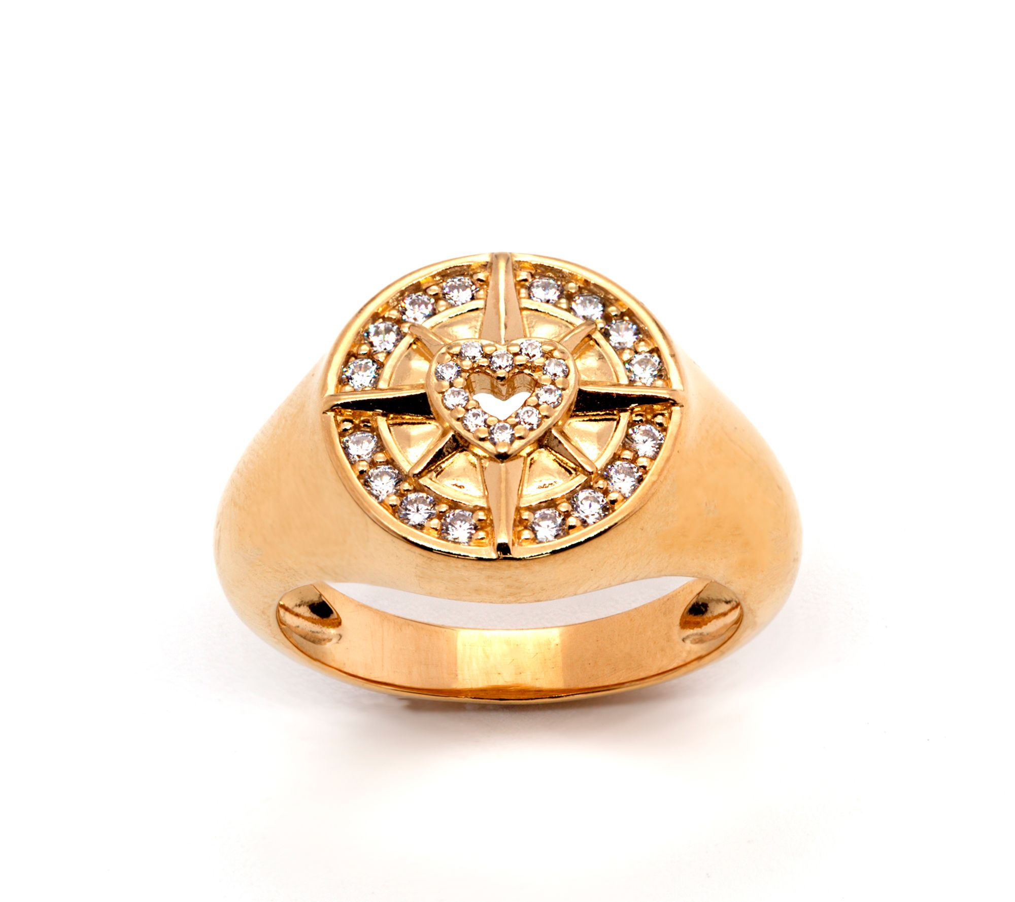 Diamonique 0.55 cttw Compass Heart Ring, Sterling Silver