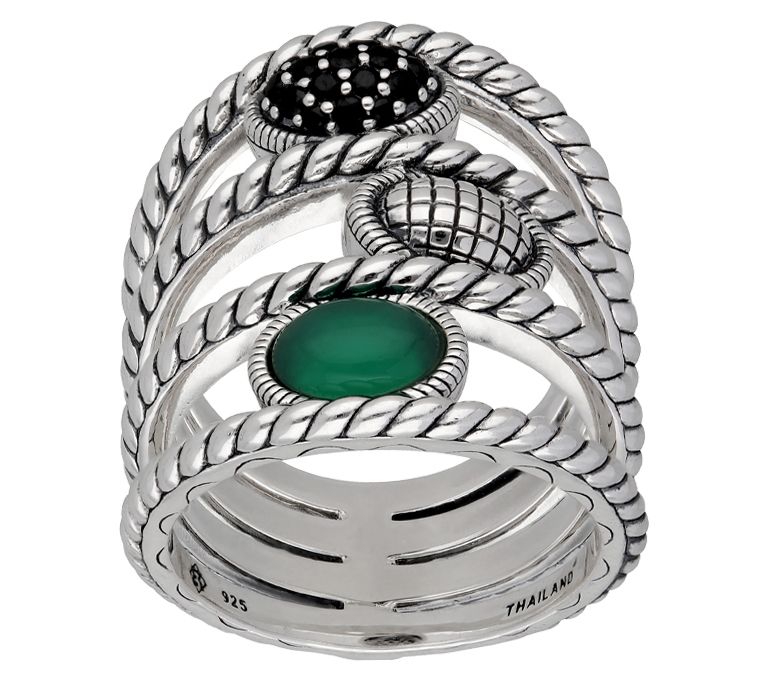 Elyse Ryan Sterling Silver Multigemstone Wide Wrap Ring