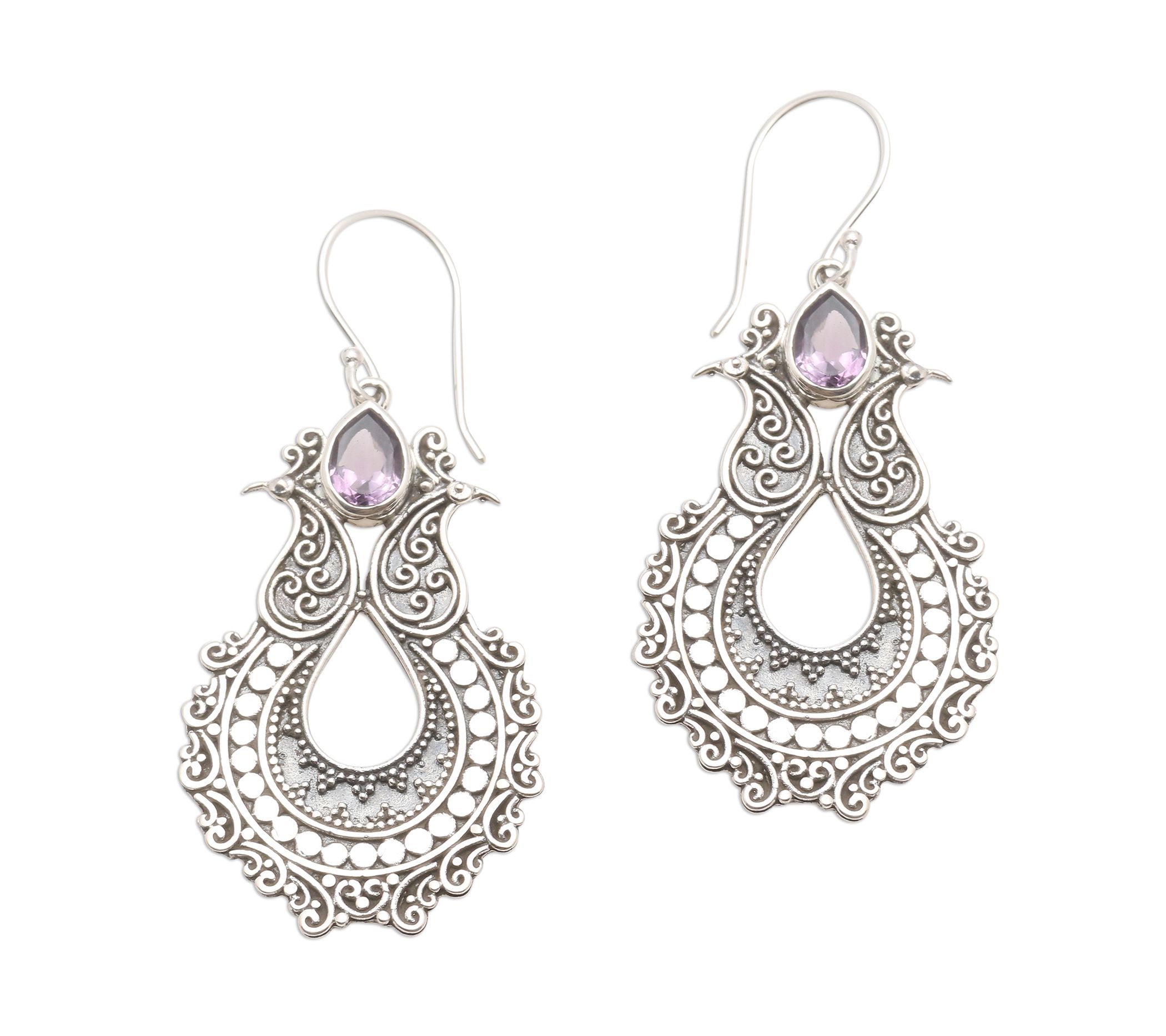 Novica Artisan-Crafted Sterling Amethyst Statement Earrings - QVC.com