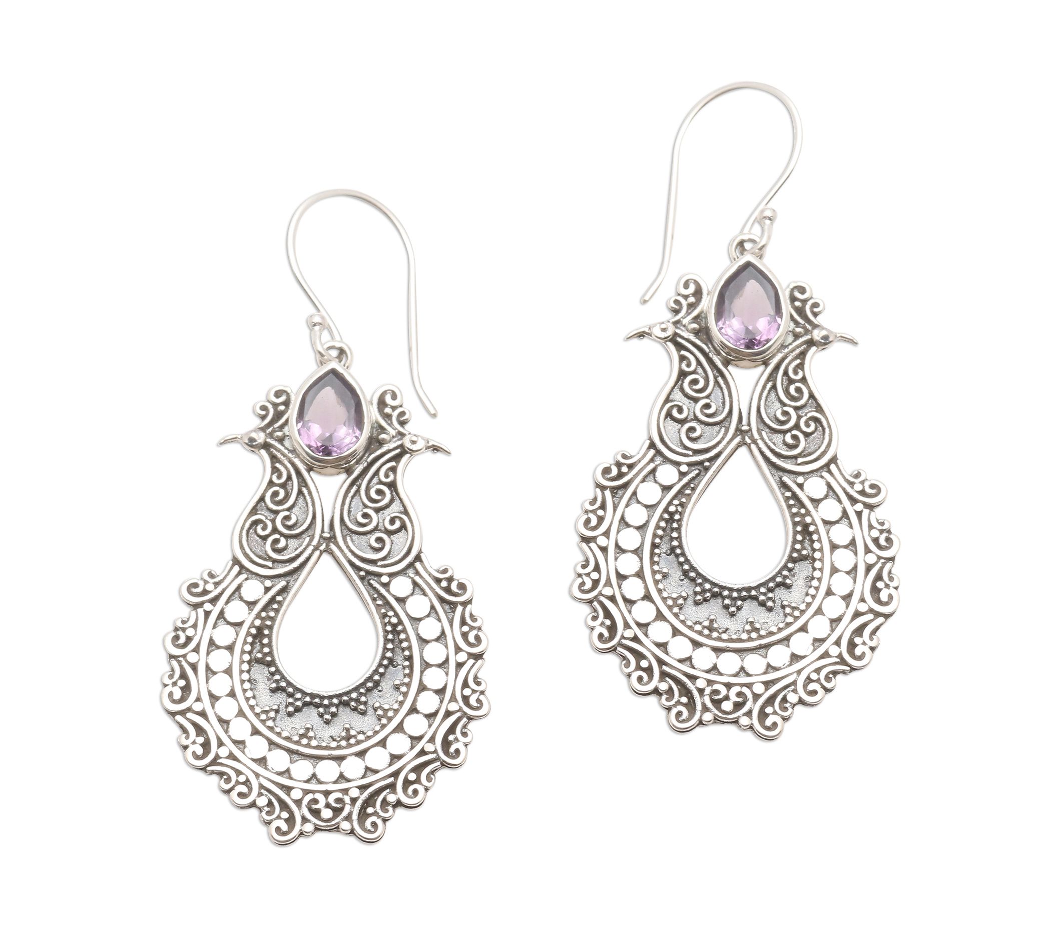 Novica Artisan-Crafted Sterling Amethyst Statement Earrings