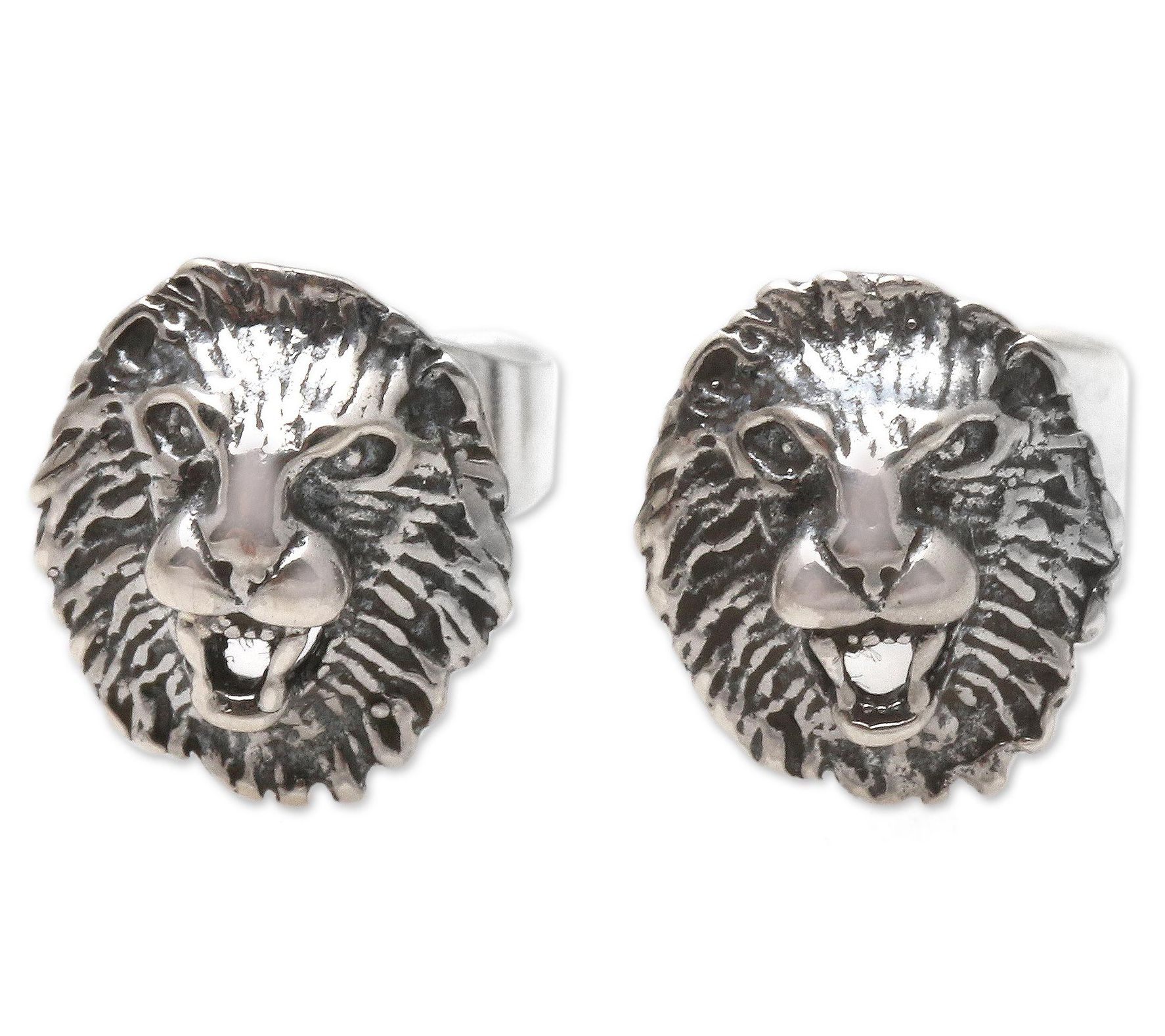 Novica Artisan Crafted Sterling Silver Lion He ad Stud Earring