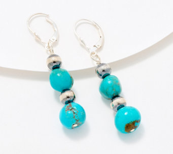 American West Sterling Silver Turquoise Bead Lever Back Earrings