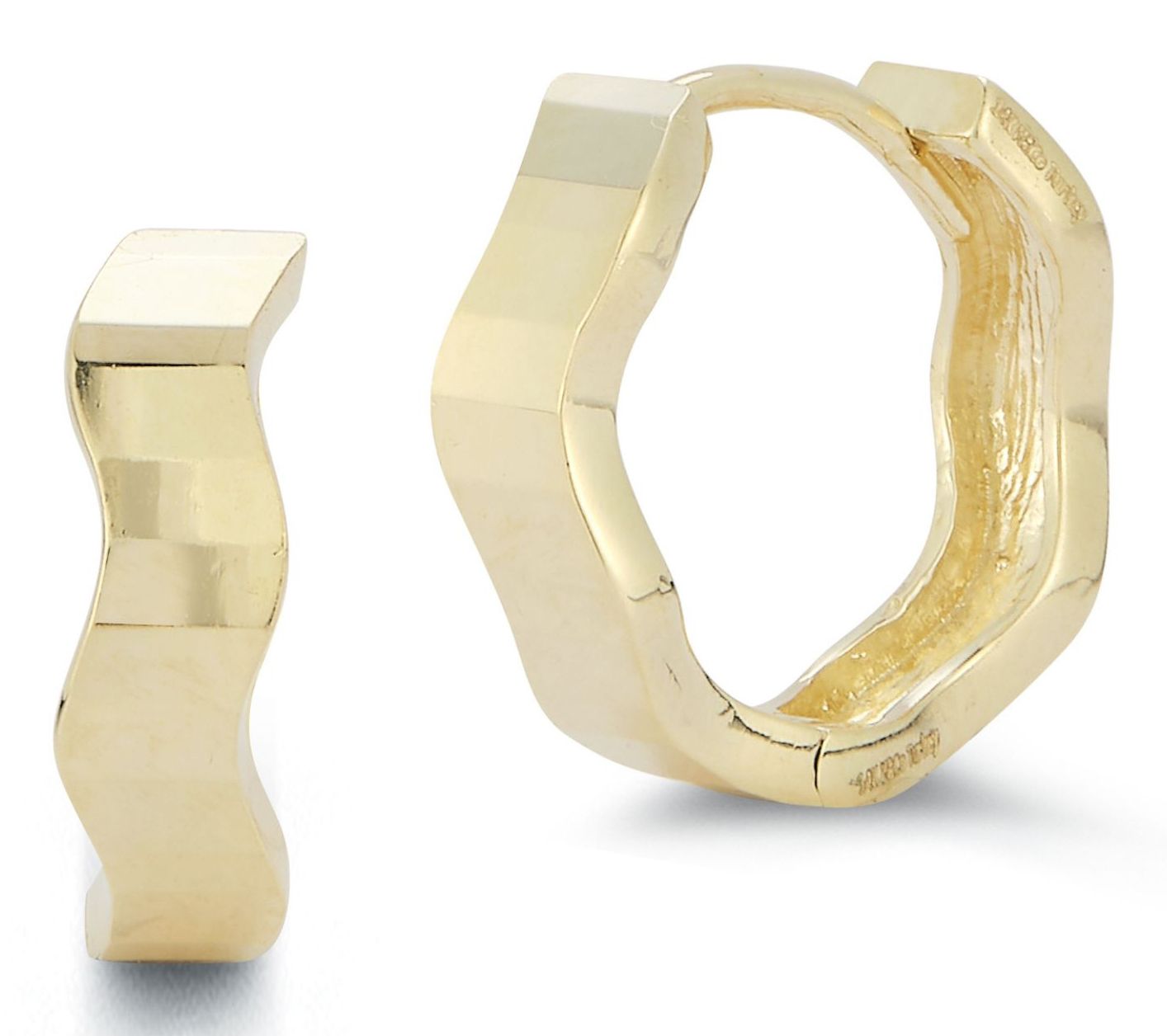 Luminosa Gold Diamond Cut Wave Huggie Hoop Earrings, 14K