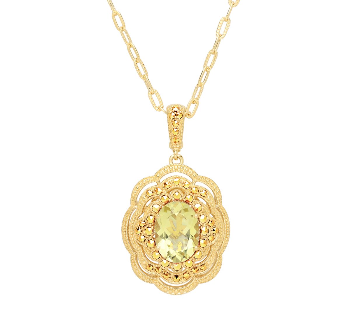 Dallas Prince 14K Clad Quartz & Marcasite Pendant w/ Chain