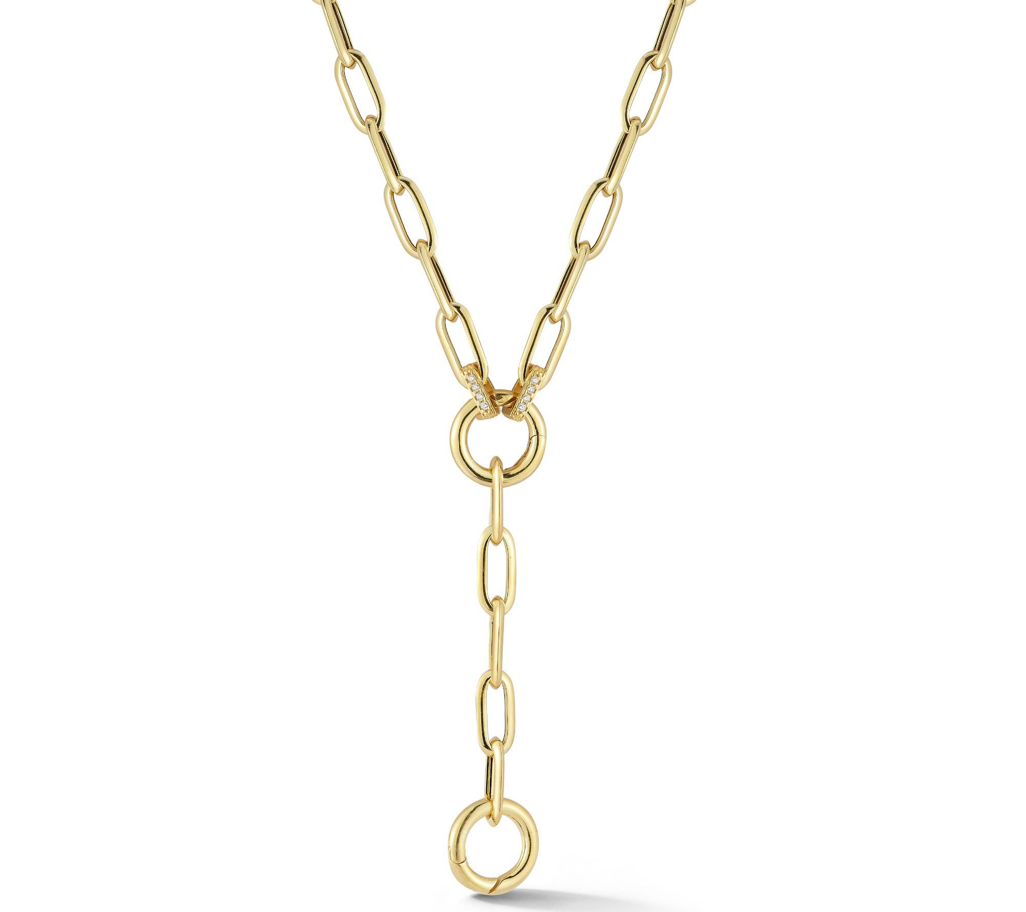 Italian Silver CZ Round and Oval Link Y Necklace, Sterling