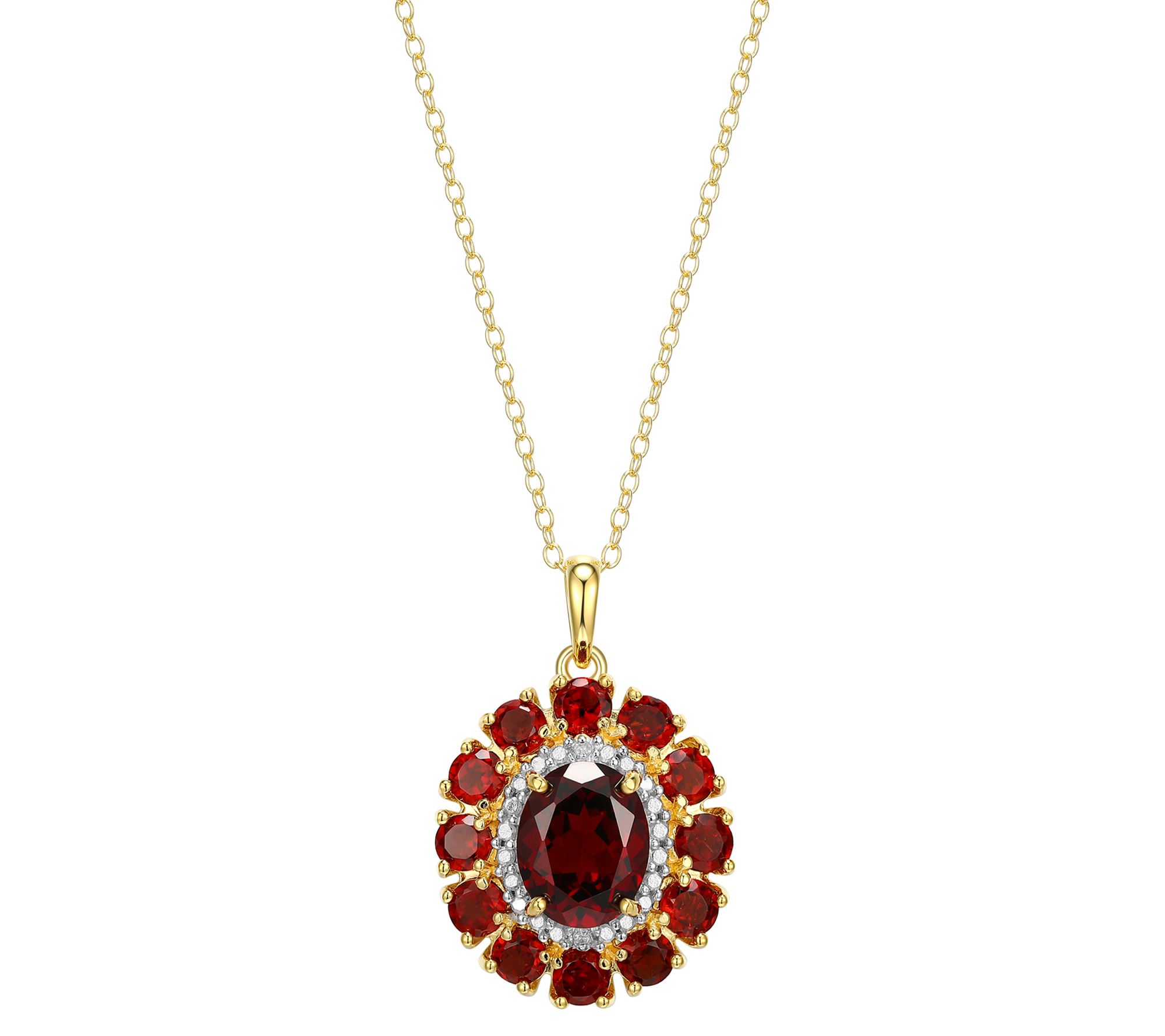 Affinity Gems Garnet & Diamond Pendant w/ Chain, 14K Plated