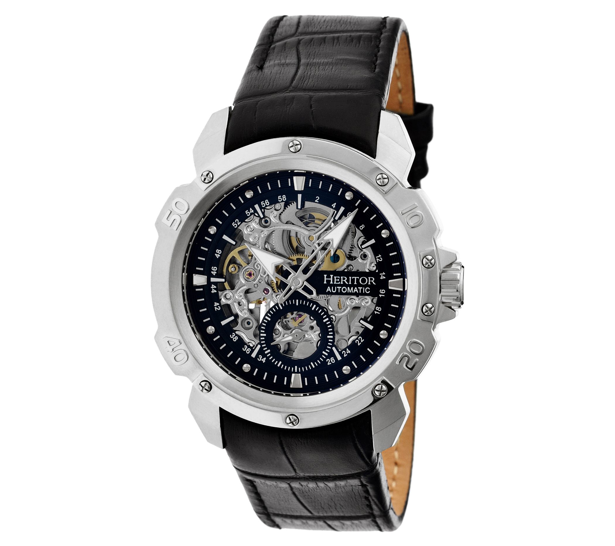 Heritor Men's C onrad Stainless Automatic Skel eton Dial Watch