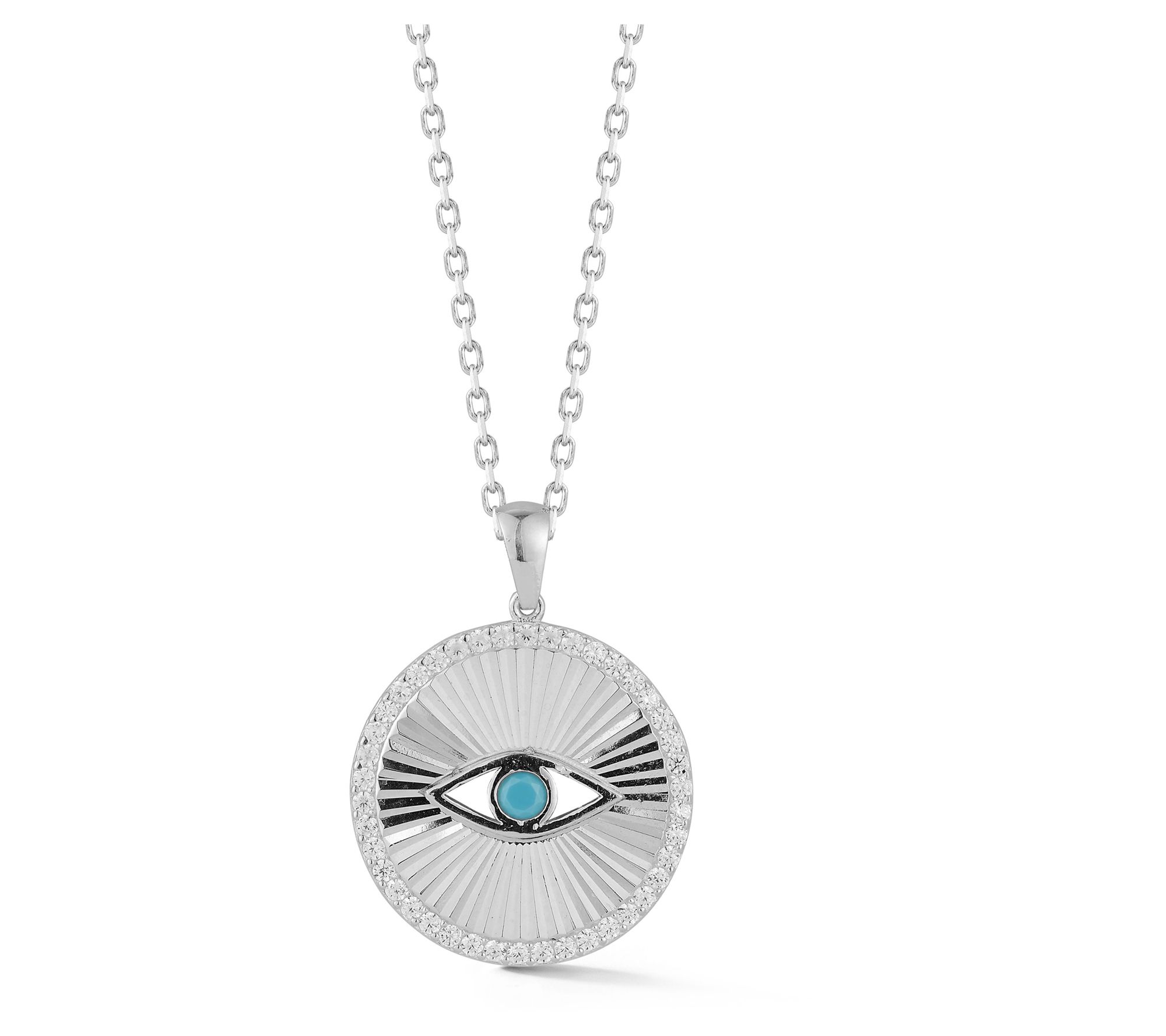 Sterlina Silver Evil Eye Medallion Pendant w/ Chain, Sterling