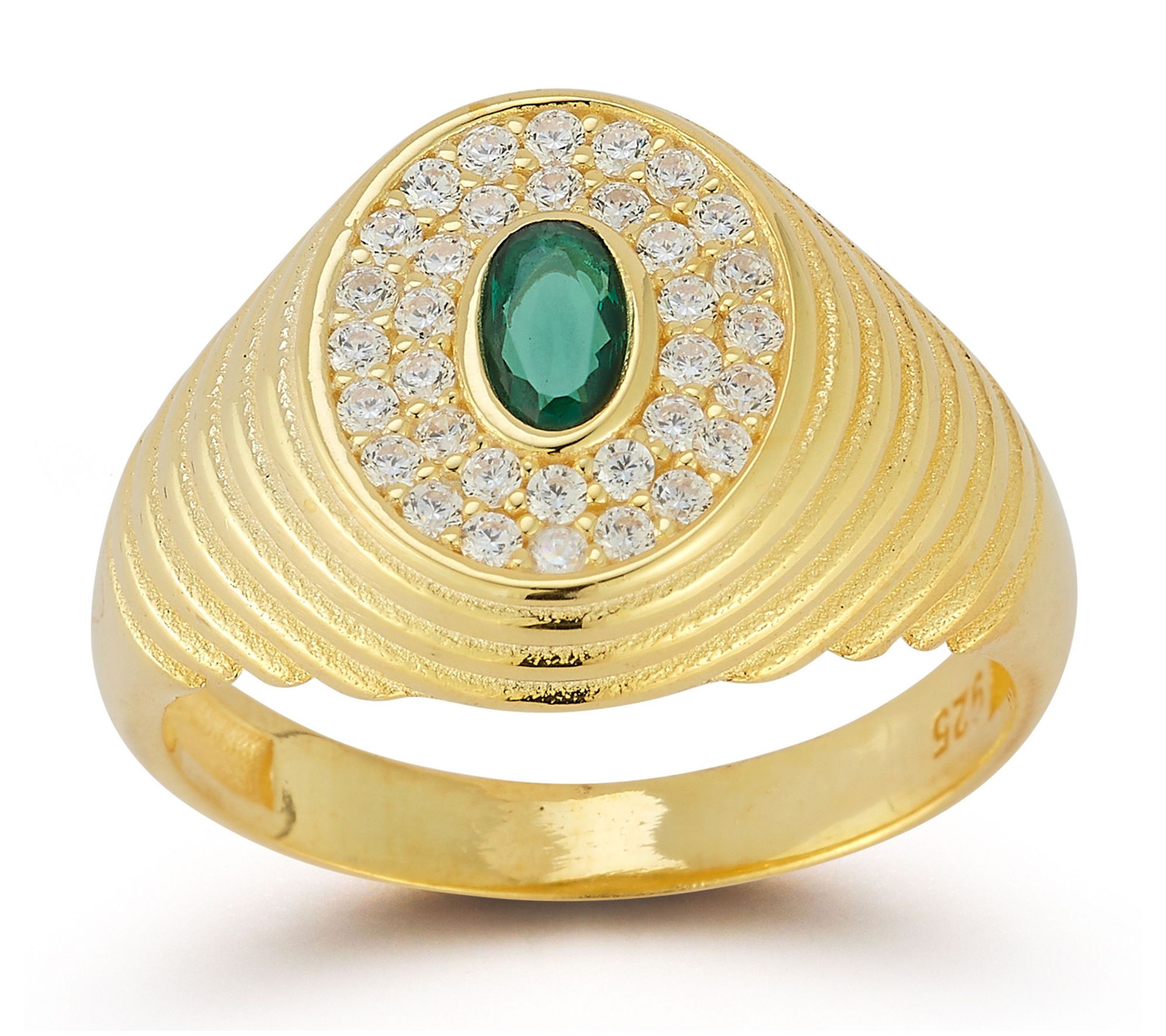 Sterlina Silver Green Oval Vintage Signet Ring,Sterling