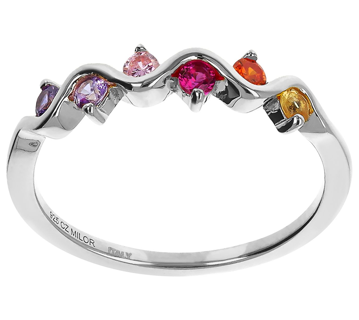 Diamonique 0.20 cttw Multi-Color Wave Design Ring, Sterling