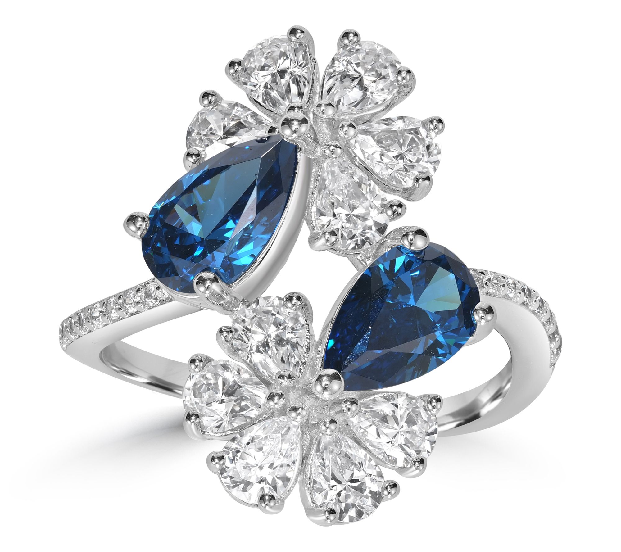 Diamonique x Kathy Levine Double Flower Bypass Ring, Sterling