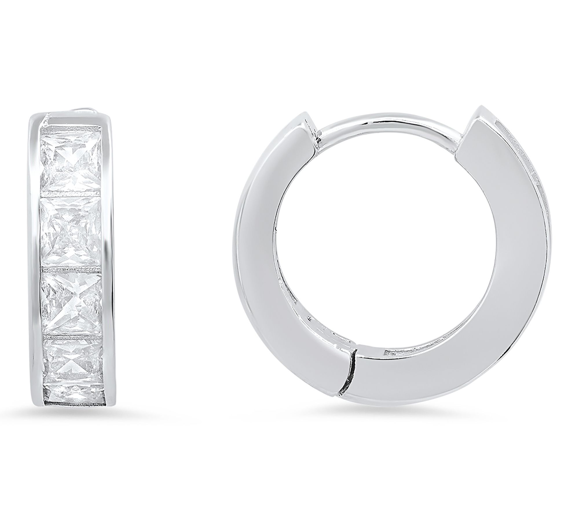 Diamonique 1/2" Princess Cut Hoop Earrings, Sterling Silver