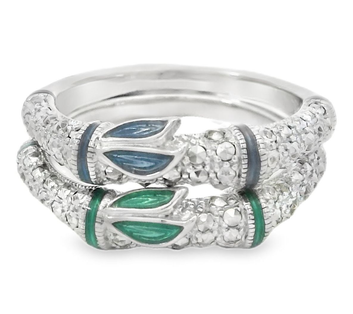 Dallas Prince Sterling Silver Marcasite & Enamel Band Ring Set