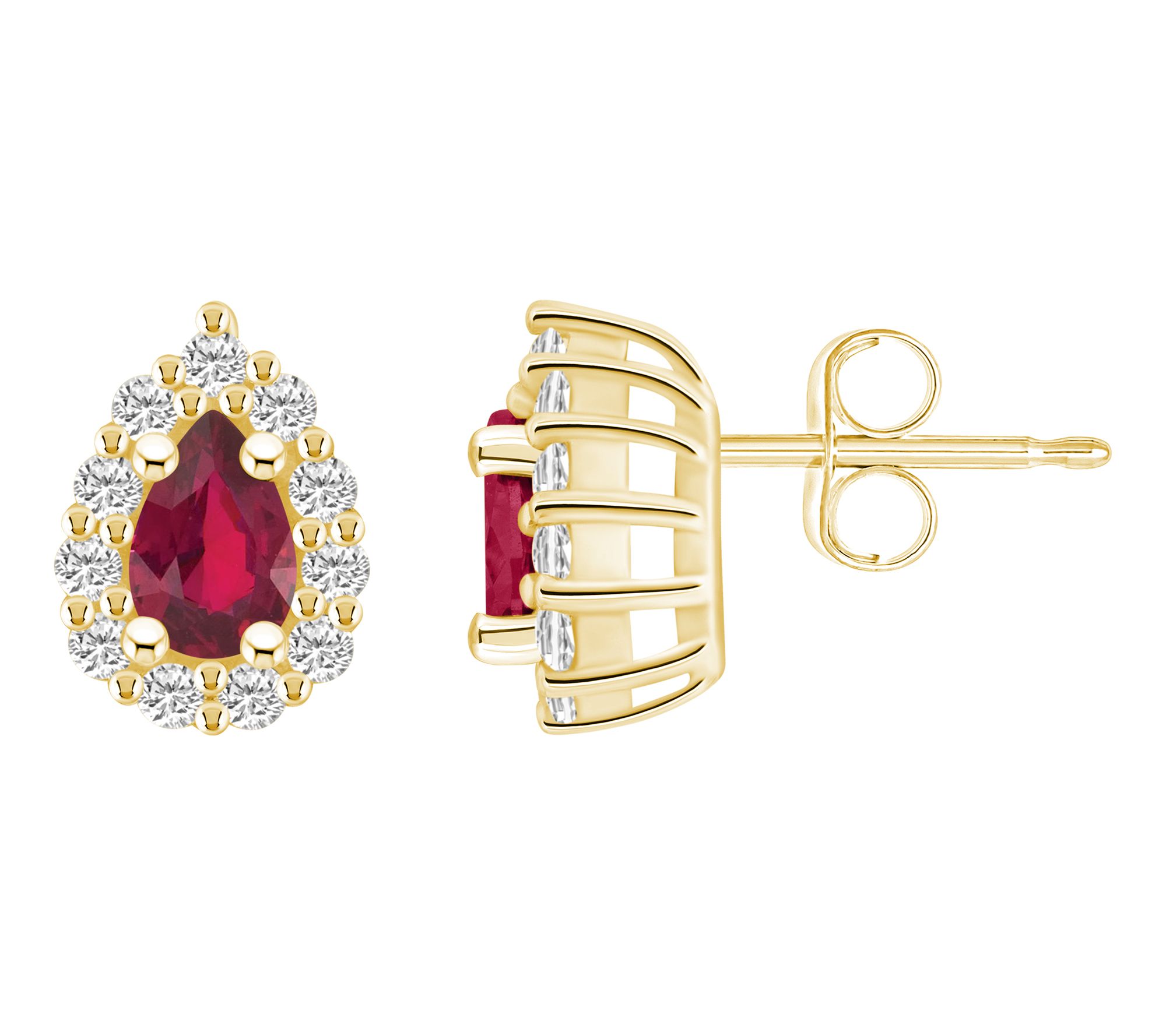 Affinity Gems Pear Ruby & Diamond Button Earrings, 14K Gold