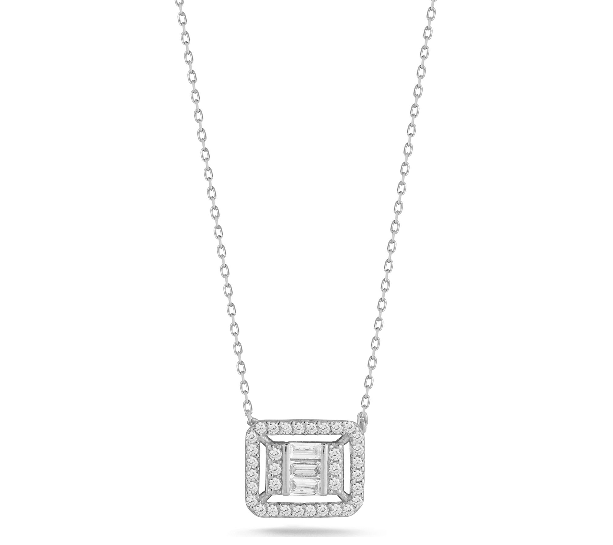Sterlina Silver Pave Rectangular Necklace, Sterling