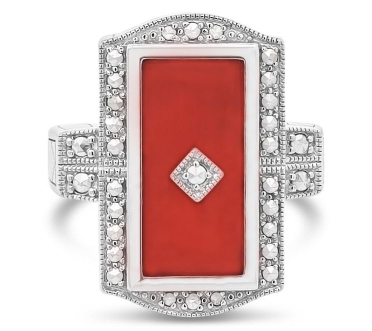 Dallas Prince Sterling Marcasite Gemstone DecoArchitect Ring