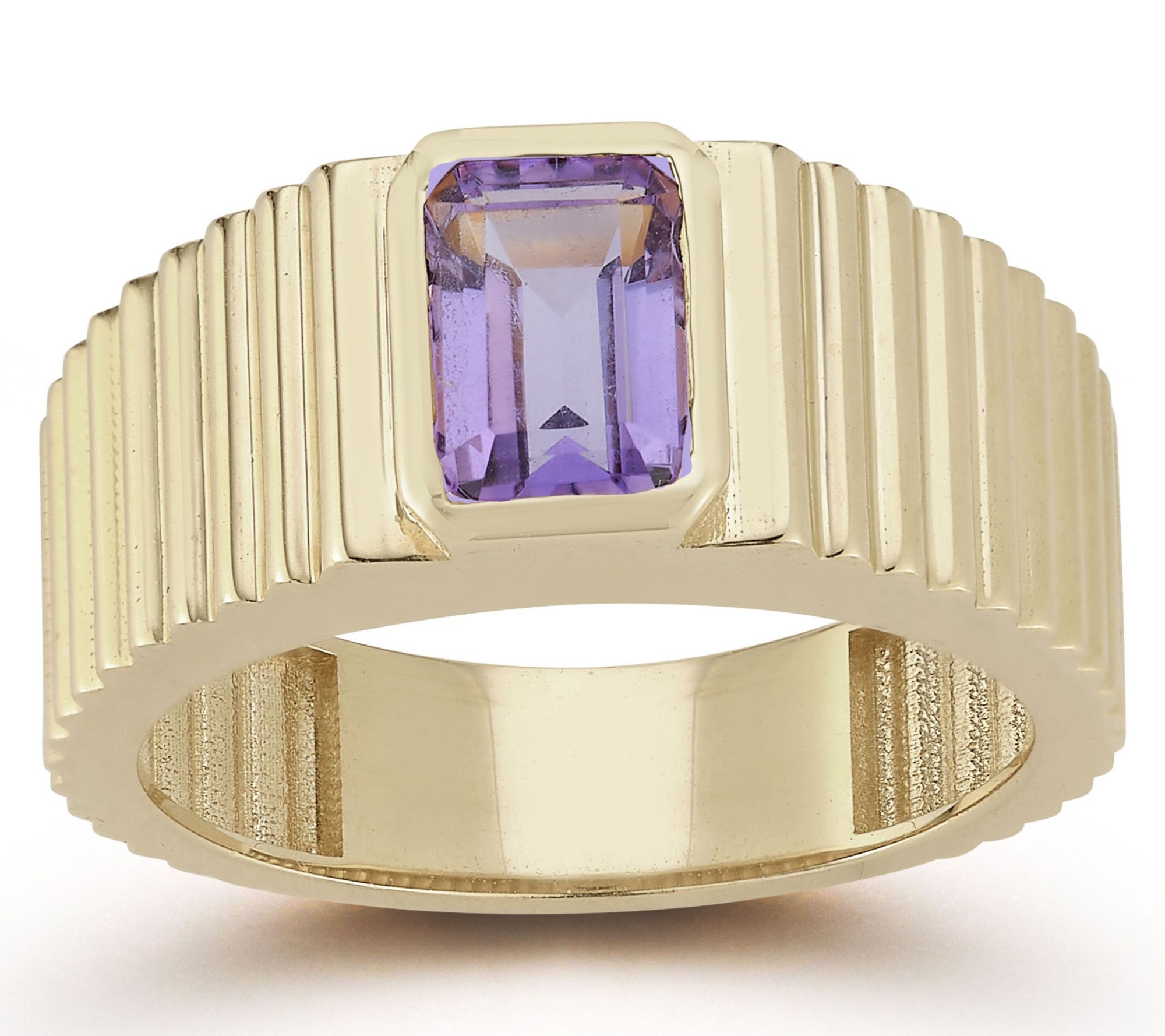 Luminosa Gold Gemstone Ribbed Band Ring, 14K