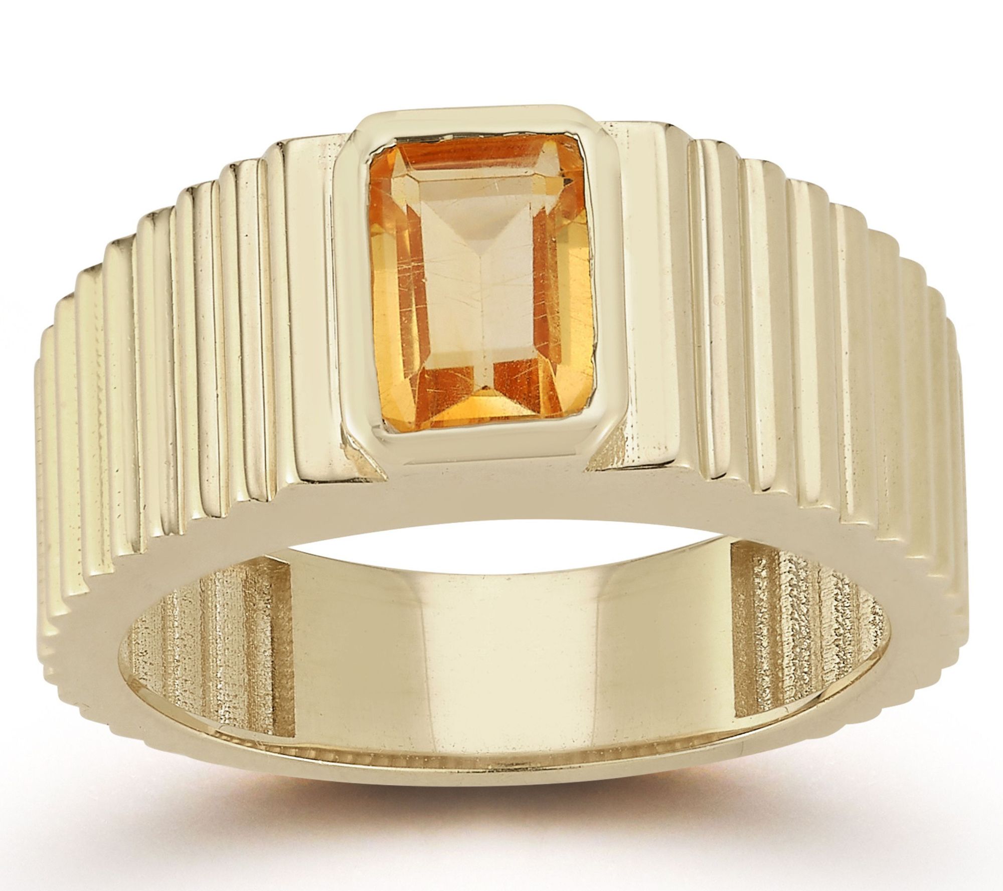 Luminosa Gold Gemstone Ribbed Band Ring, 14K