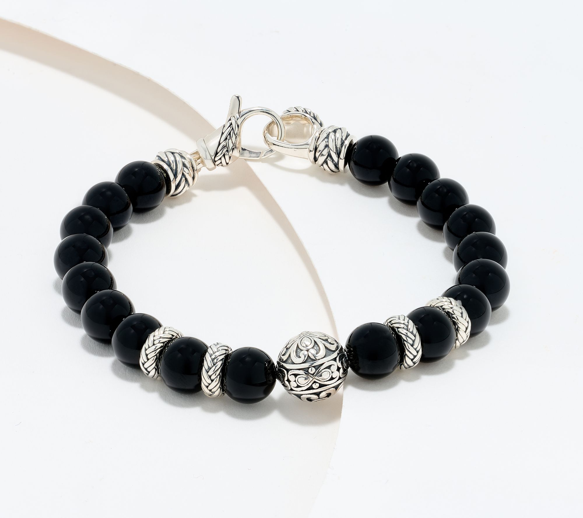 JAI Sterling Silver Heritage Lotus Texture Gem Bead Bracelet