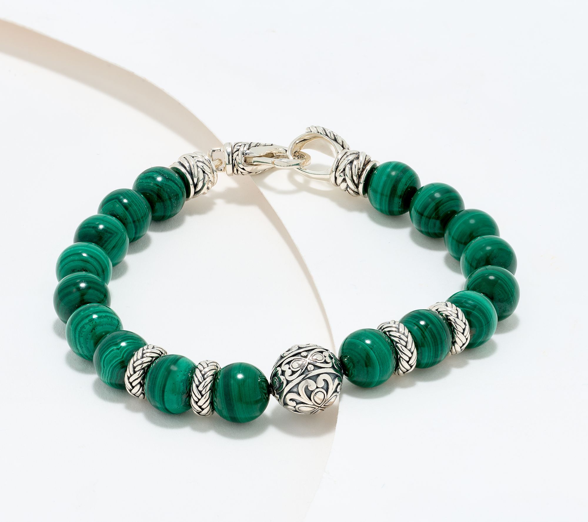 JAI Sterling Silver Heritage Lotus Texture Gem Bead Bracelet