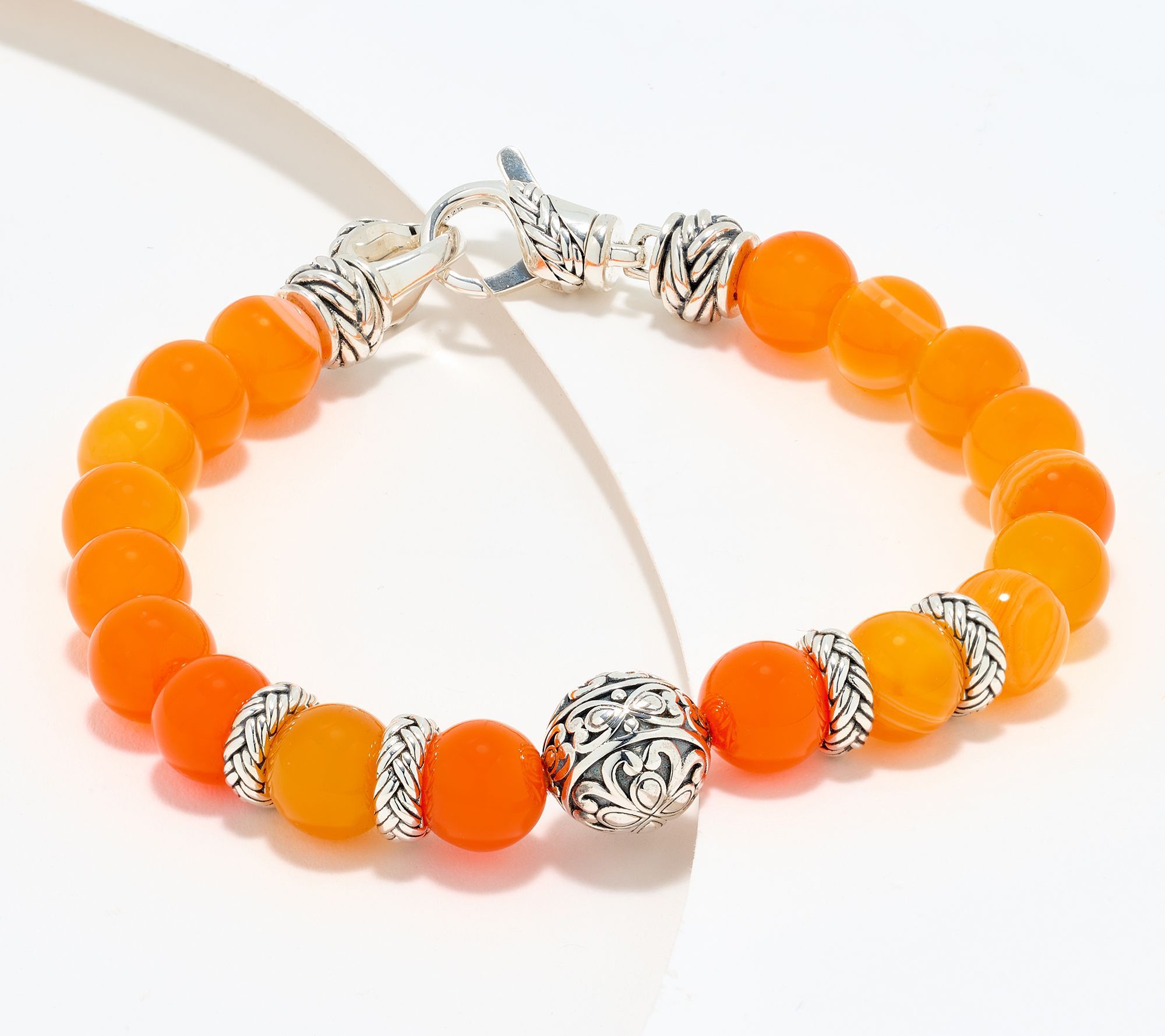 JAI Sterling Silver Heritage Lotus Texture Gem Bead Bracelet