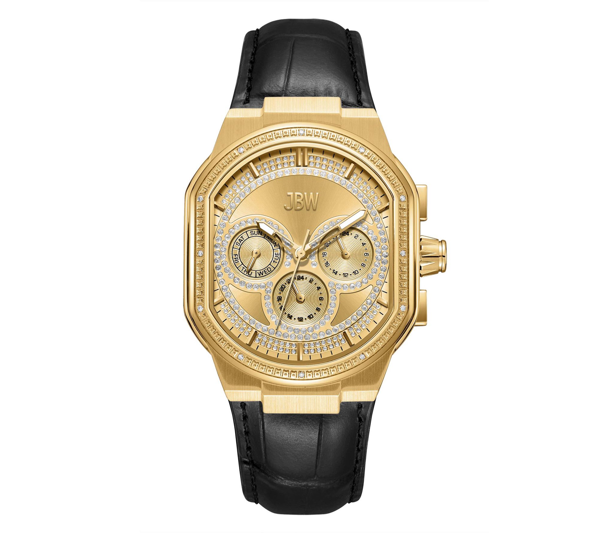  JBW Men's Orion Automatic 18K Plated Diamond Black Band Watch