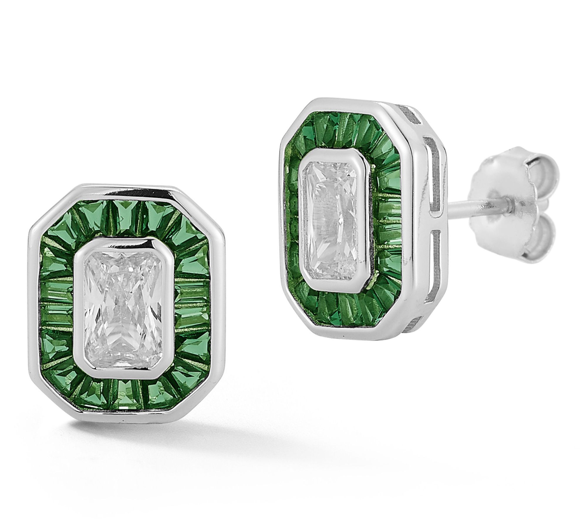 Rachel Zoe Green Radiant Cut Stud Earrings, Sterling