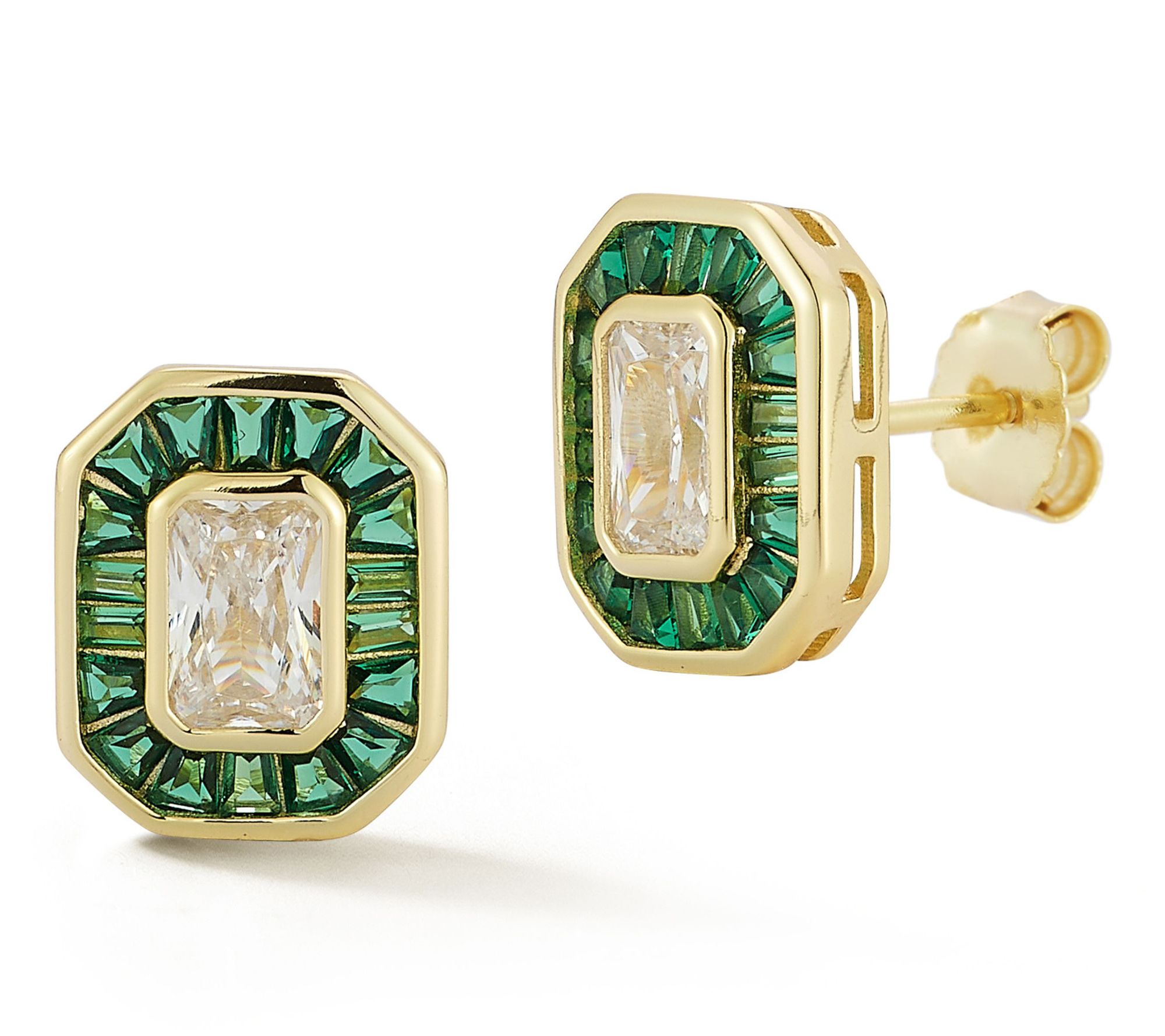 Rachel Zoe Green Radiant Cut Stud Earrings, Sterling