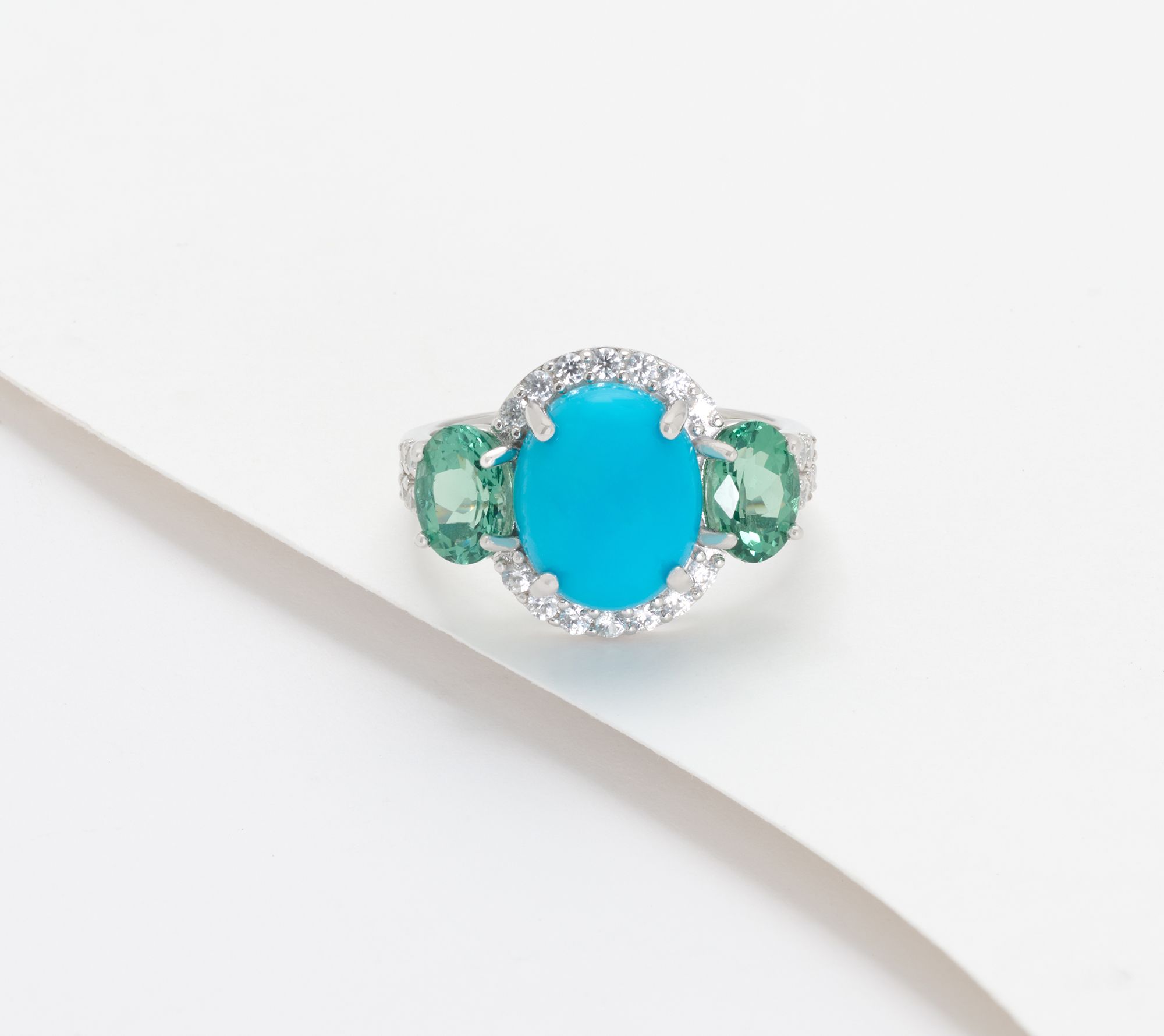 Affinity Gems 3-Stove Oval Turquoise Ring, Sterling Silver