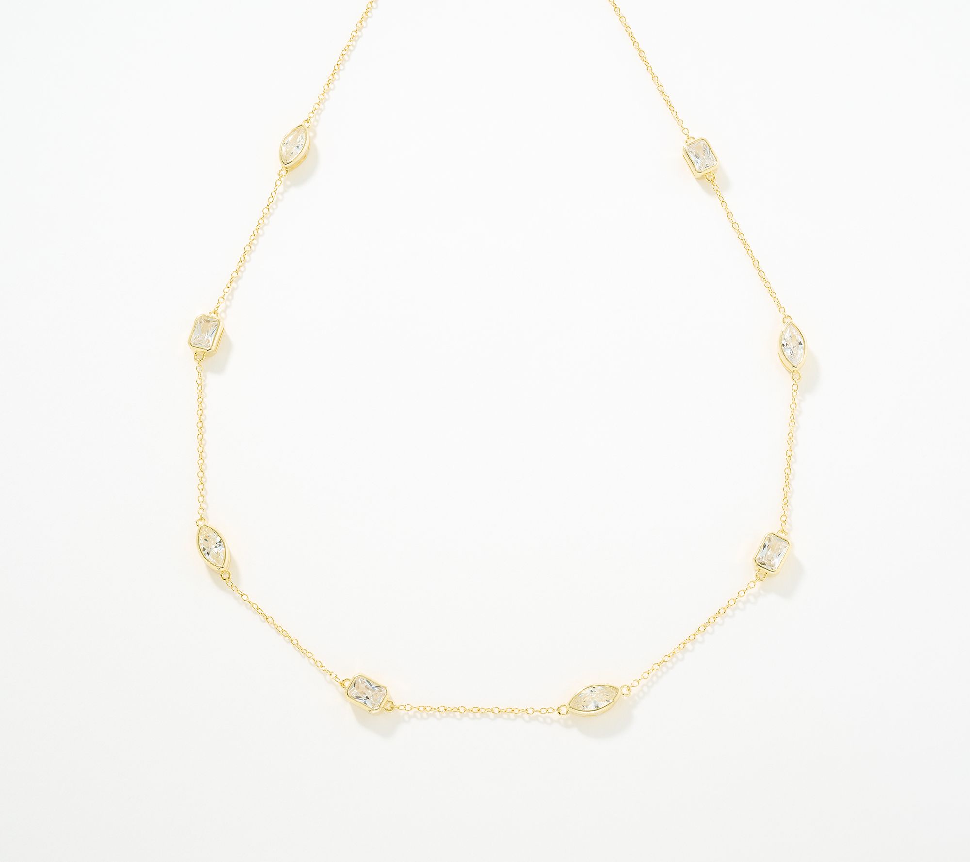  Diamonique Classics Bezel Set Station Necklace, Sterling Silver