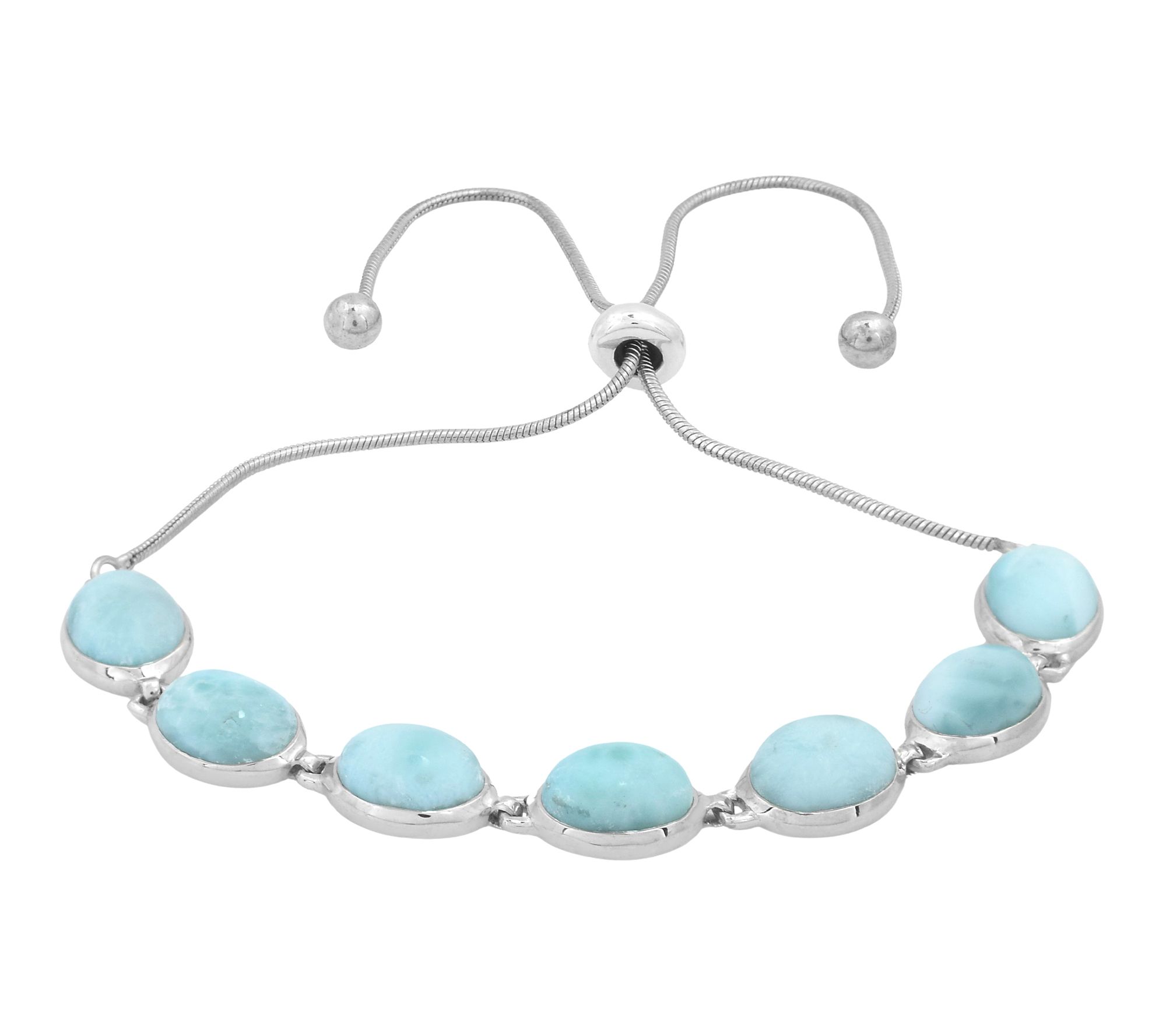 Affinity Gems Oval Larimar Adjustable Bracelet,Sterling