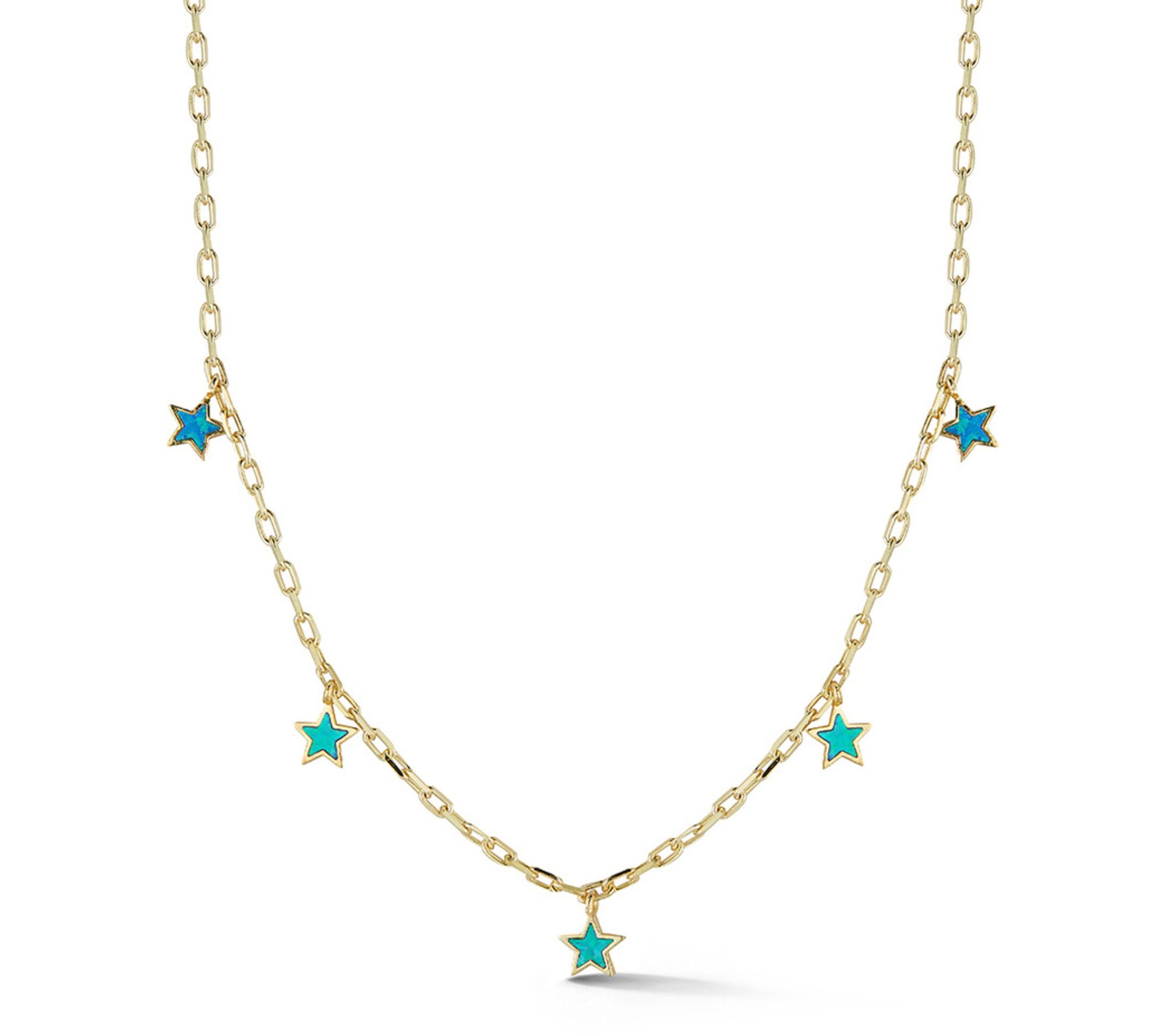 Sterlina Silver Simulated Blue Opal Charm Necklace, Sterling