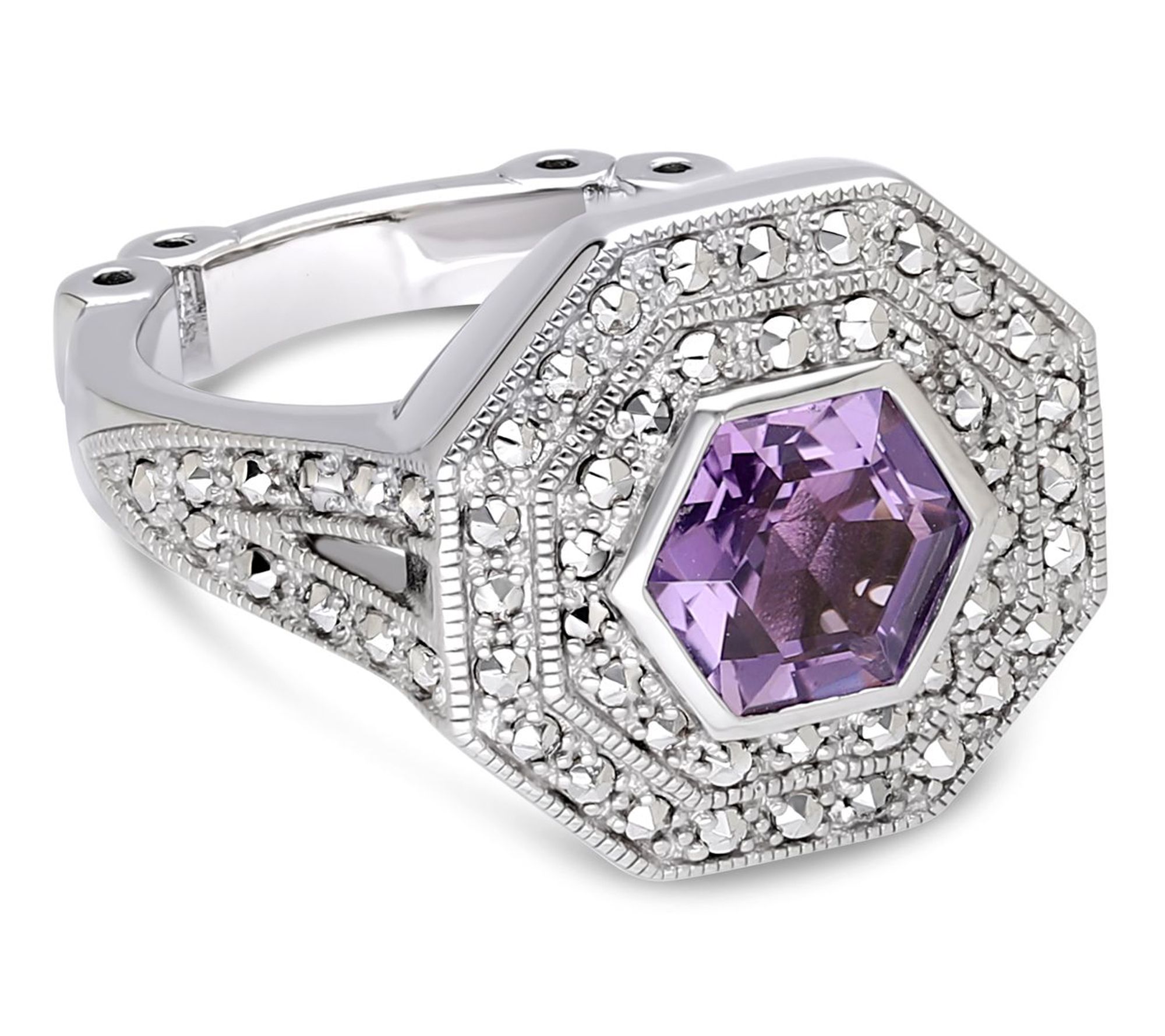 Dallas Prince Sterling Chrome Marcasite & Gemstone Ring